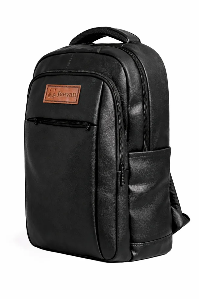 Jeevan Premium Faux Leather Backpack (Black)