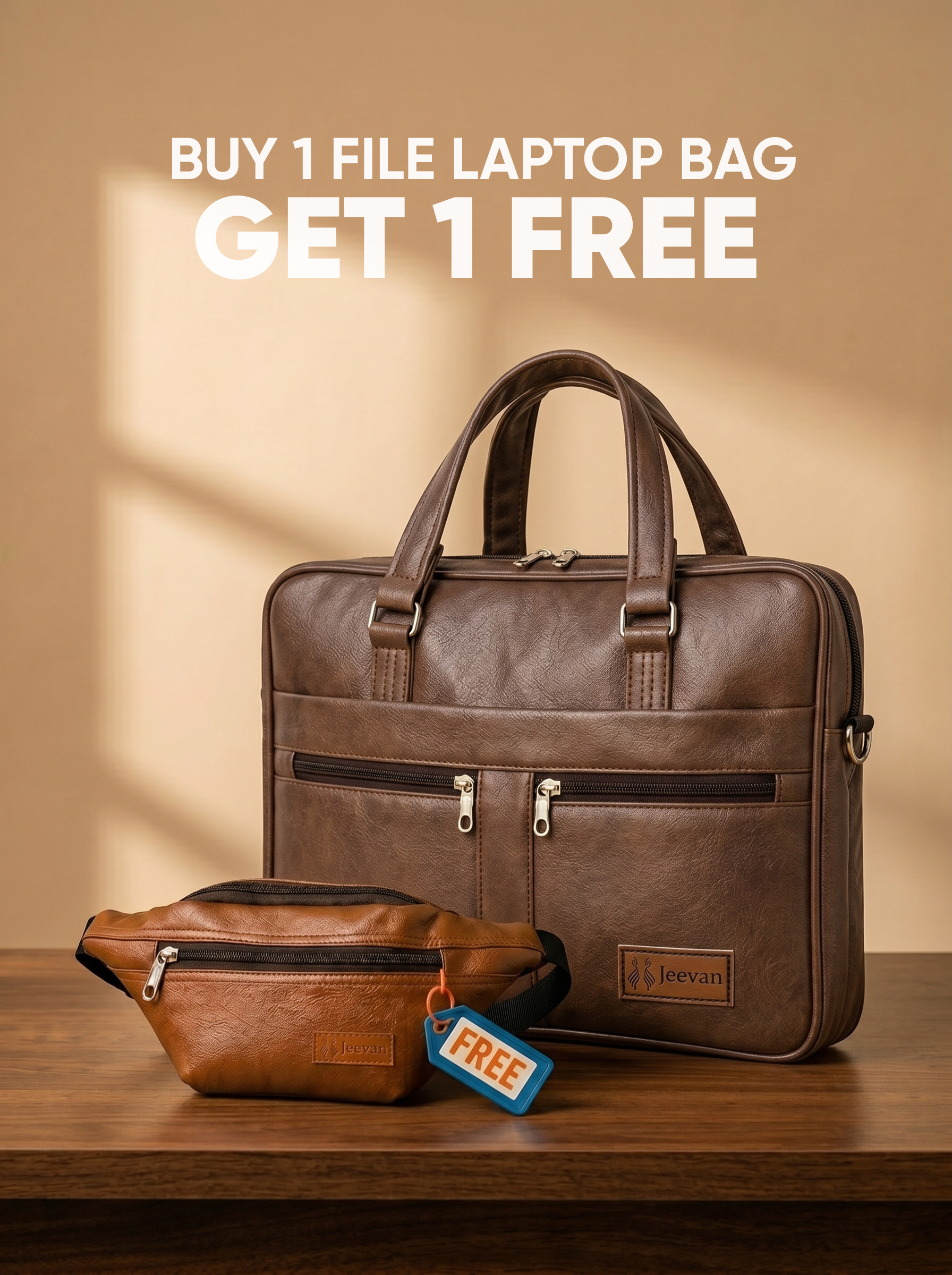 Jeevan Executive Faux Leather File Laptop Bag (Chocolate Brown) + 1 Fanny Bag Free