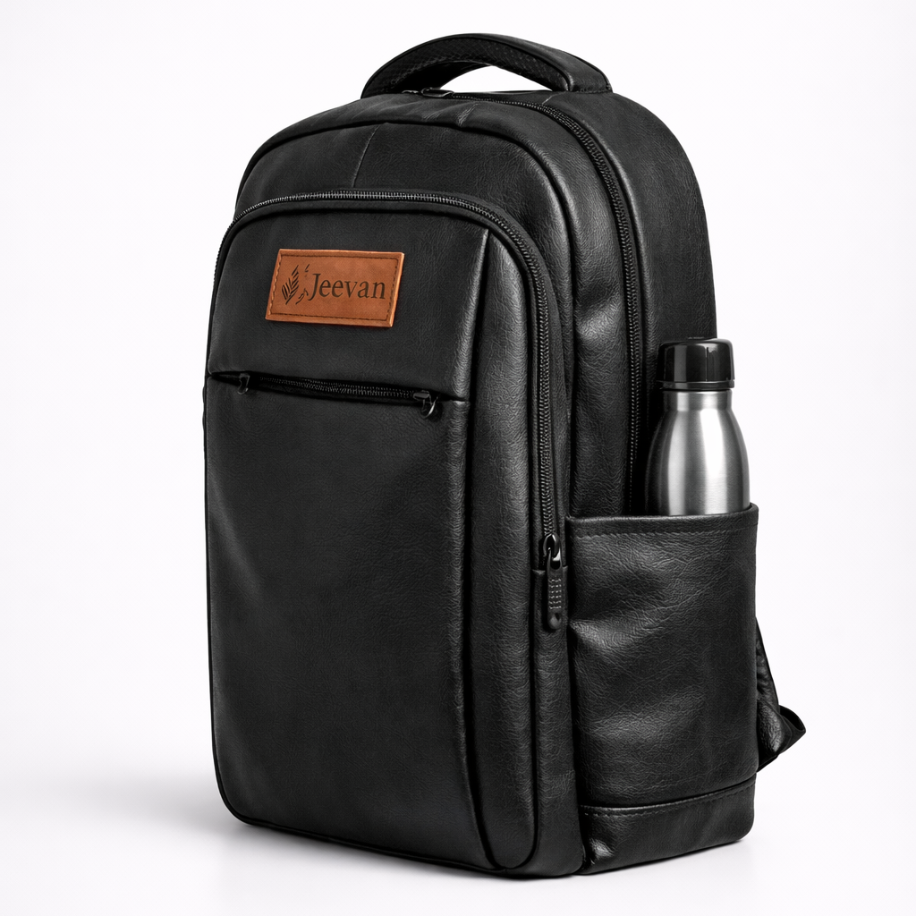 Jeevan Premium Faux Leather Backpack (Black)