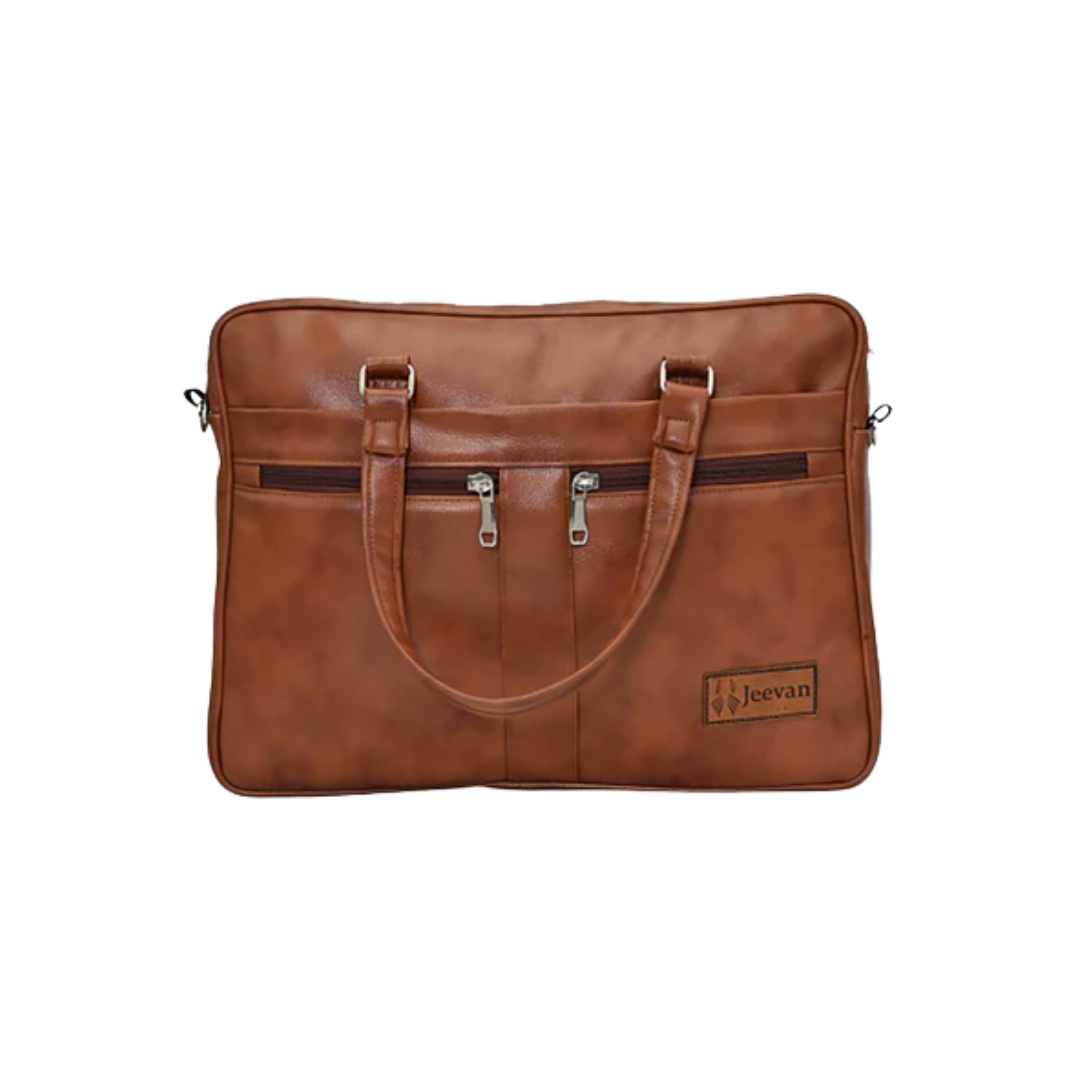 Jeevan Executive Faux Leather File Laptop Bag (Camel Brown)