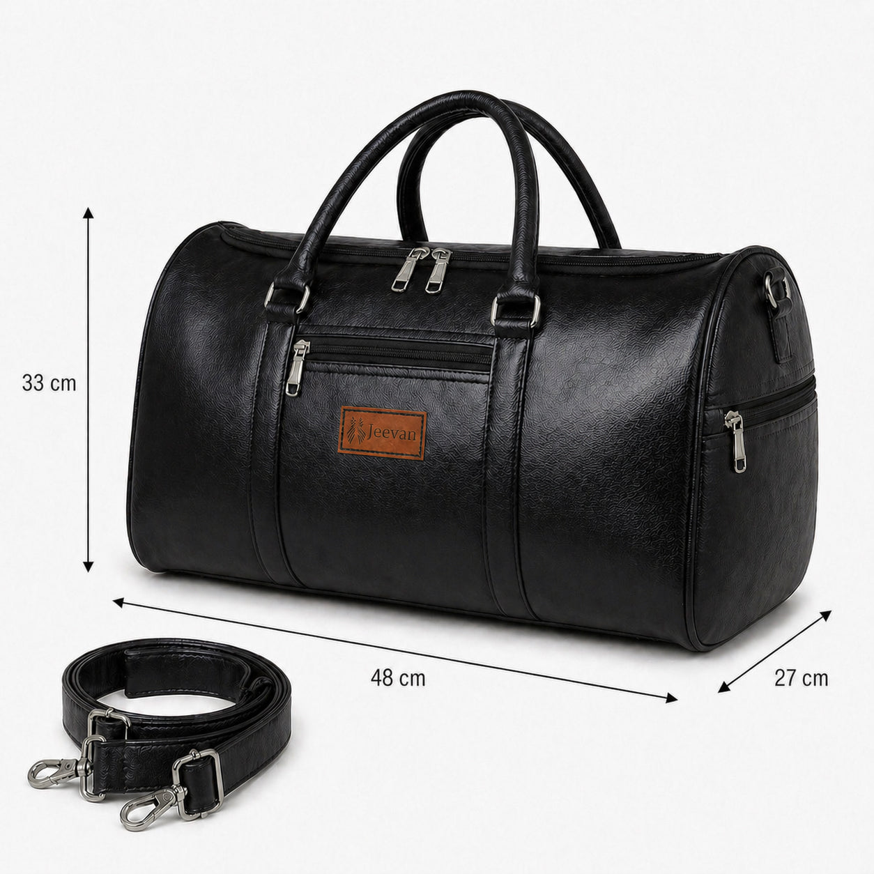 Jeevan Faux Leather Duffle Bag (Black)
