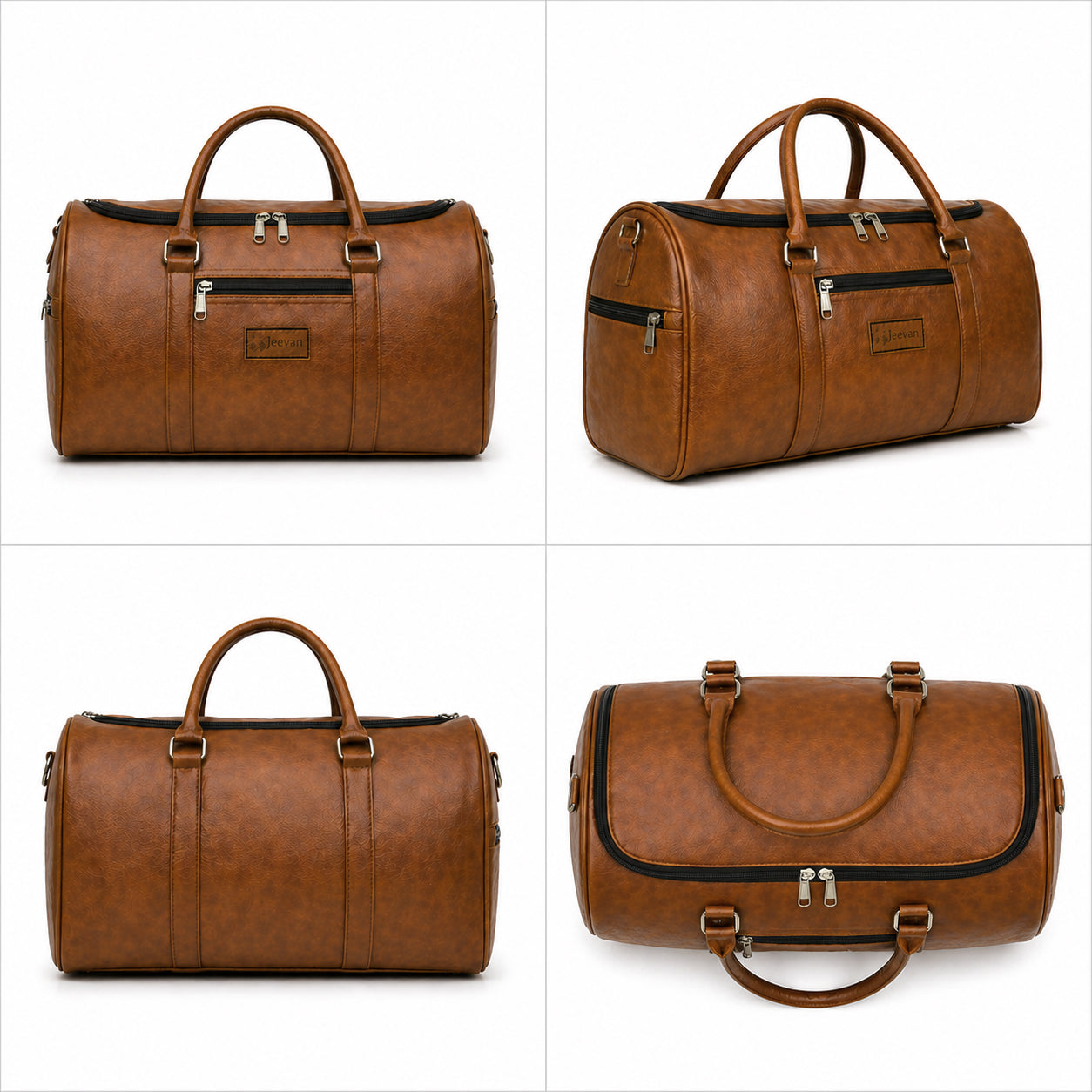 Jeevan Faux Leather Duffle Bag (Camel Brown)