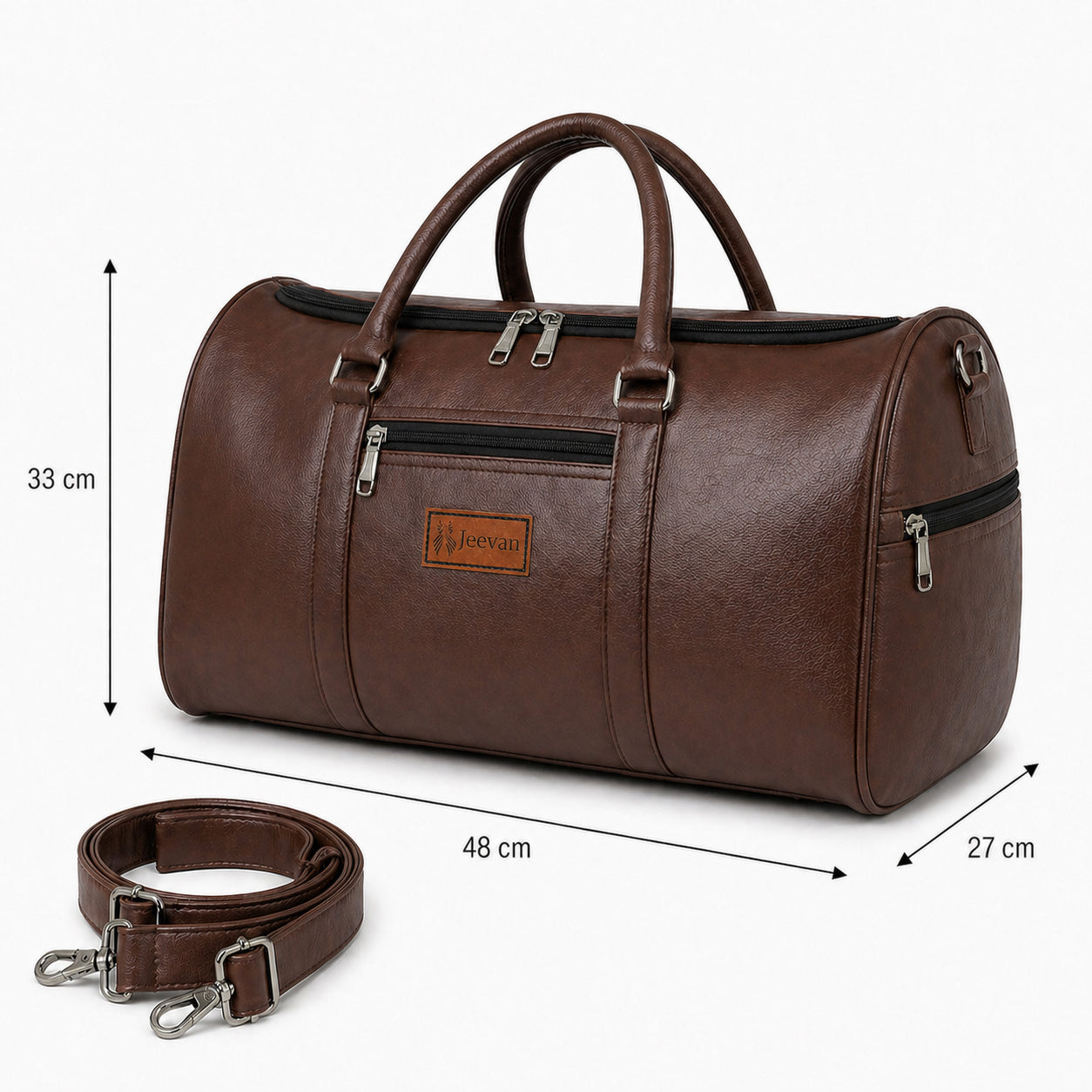 Jeevan Faux Leather Duffle Bag (Chocolate Brown)