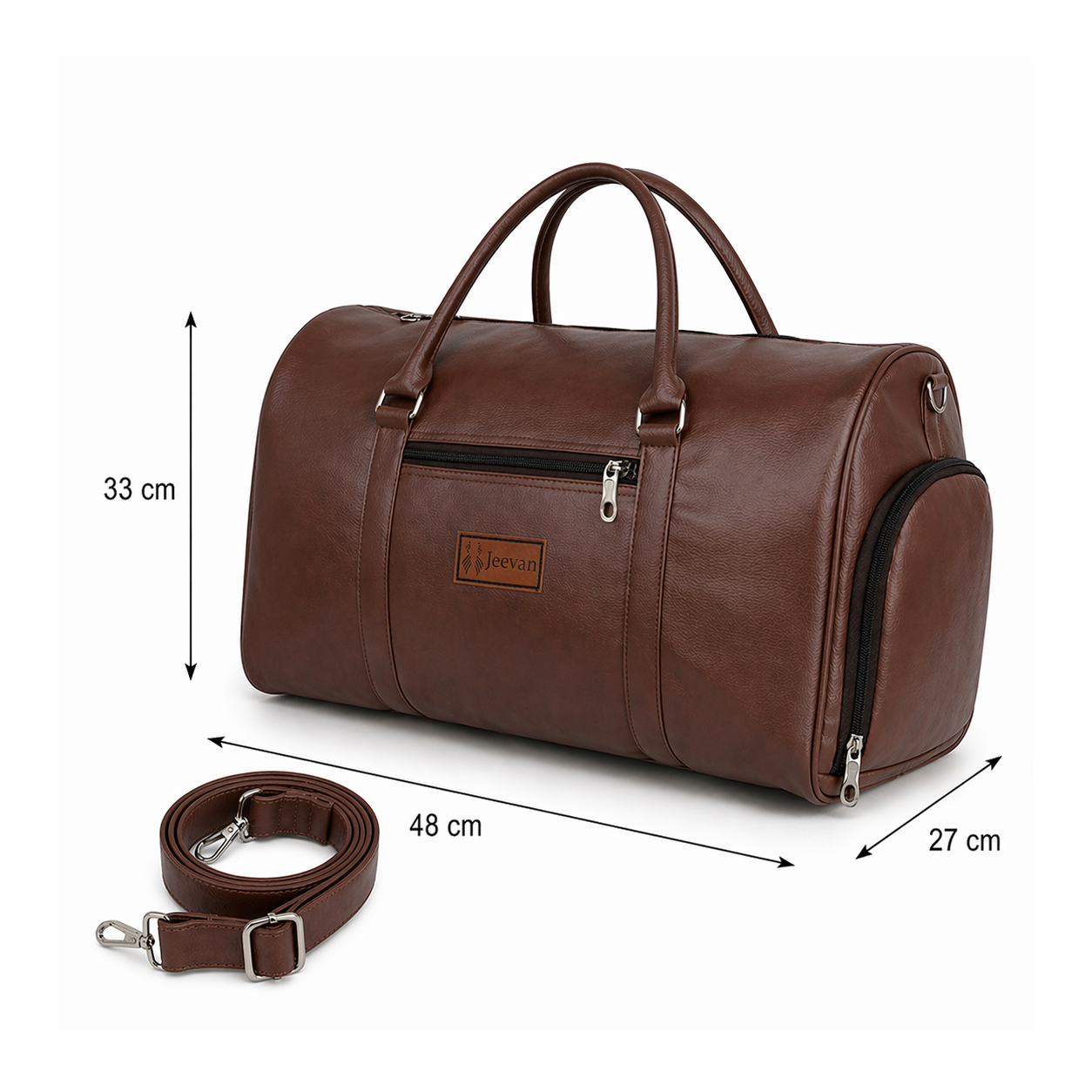 Jeevan Premium Faux Leather Duffle Bag with Shoes Pocket (Chocolate Brown)