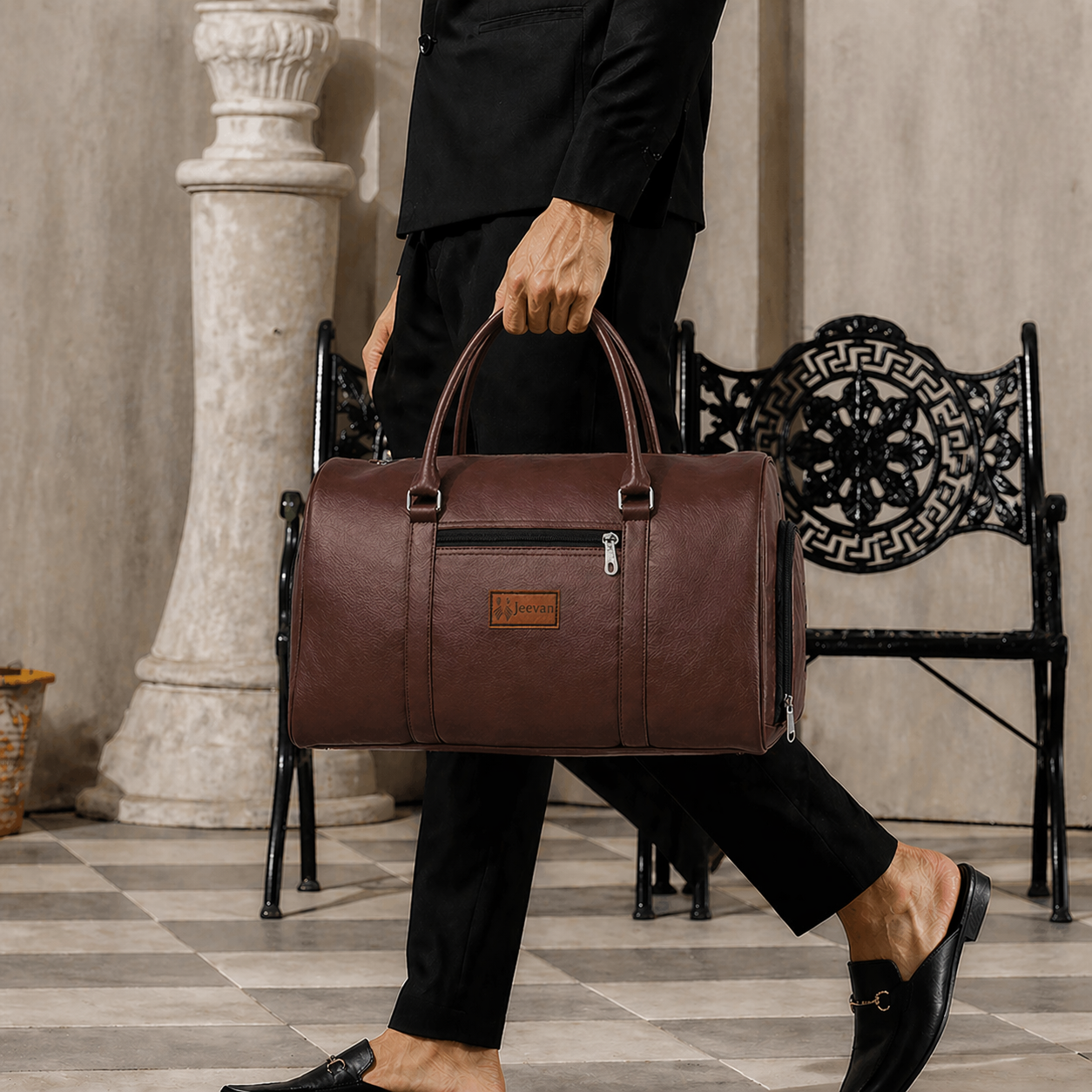 Jeevan Premium Faux Leather Duffle Bag with Shoes Pocket (Chocolate Brown)