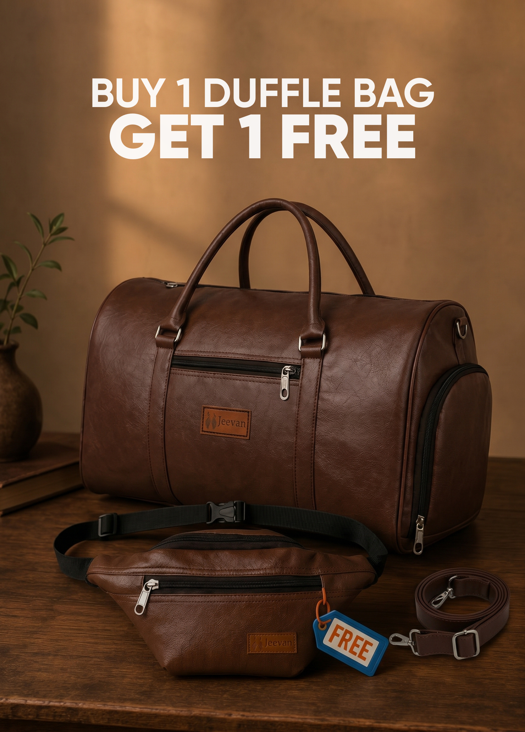 Jeevan Premium Faux Leather Duffle Bag with Shoes Pocket (Chocolate Brown)
