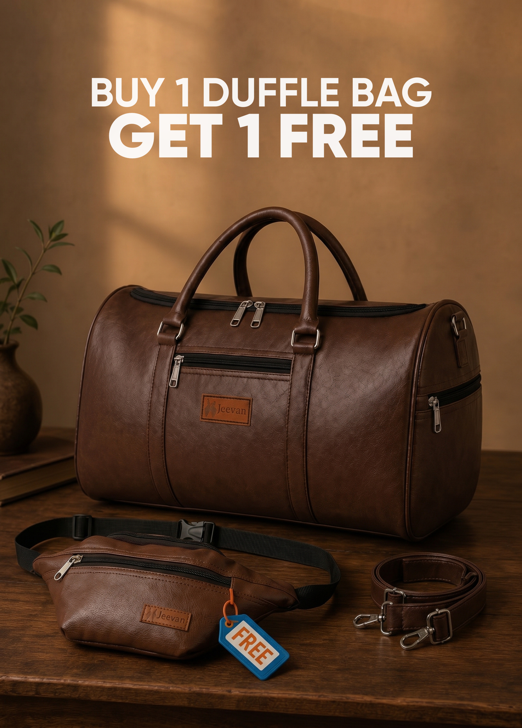 Jeevan Faux Leather Duffle Bag (Chocolate Brown)