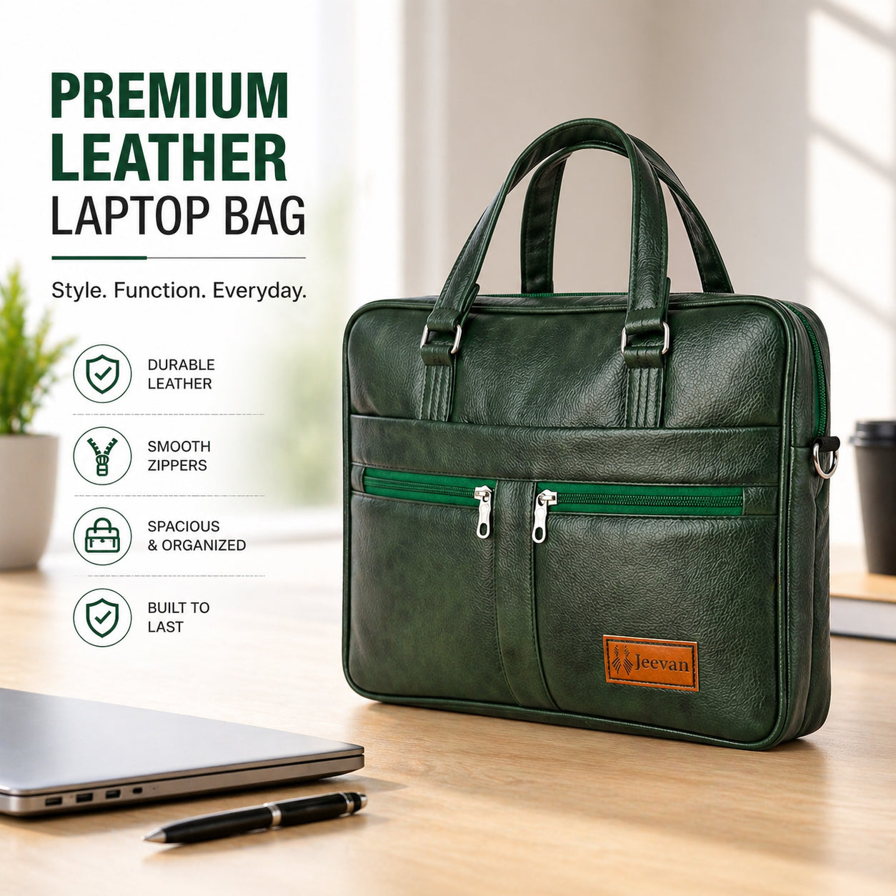 Jeevan Executive Faux Leather File Laptop Bag (Green)