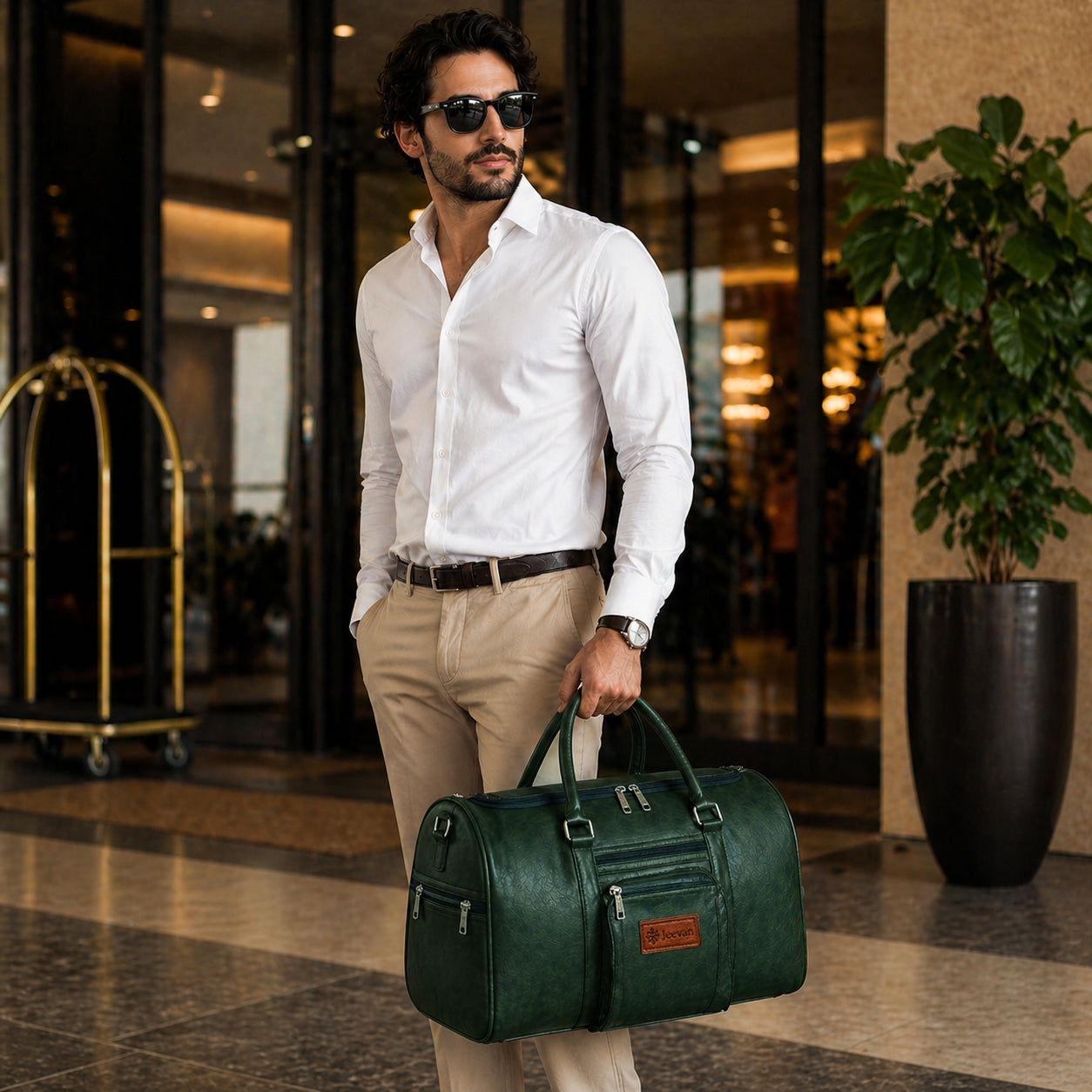 Jeevan Faux Leather Duffle Bag (Green)