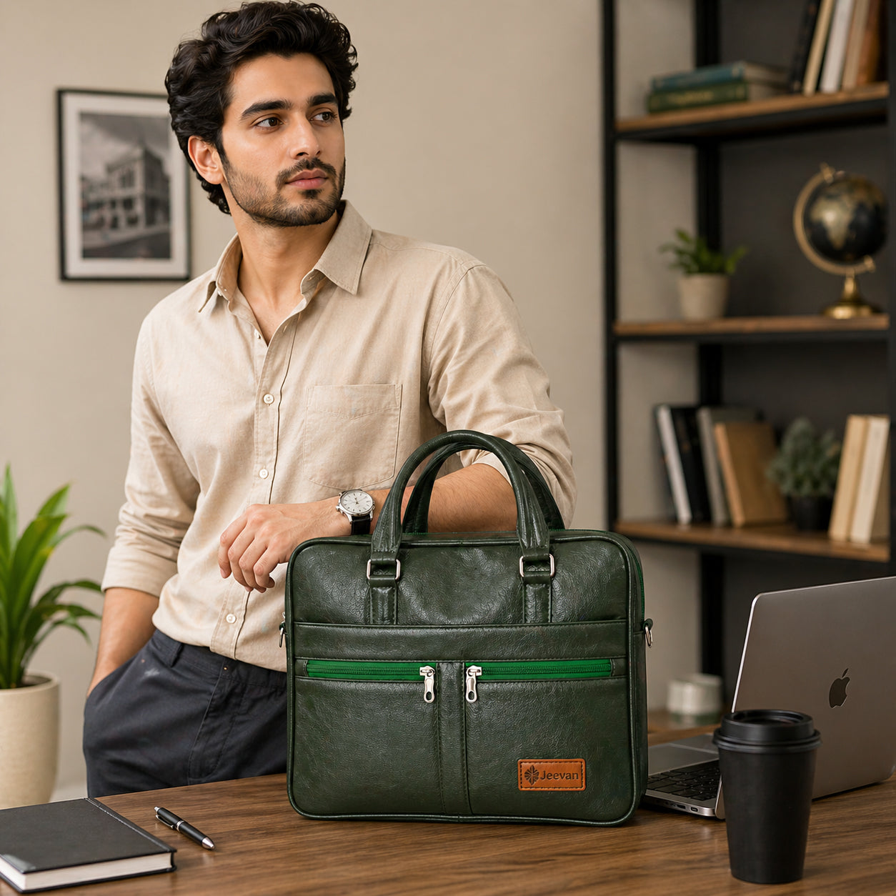 Jeevan Executive Faux Leather File Laptop Bag (Green)