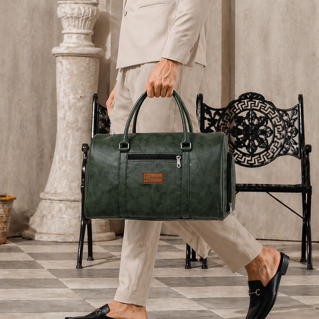 Jeevan Premium Faux Leather Duffle Bag with Shoes Pocket (Green)
