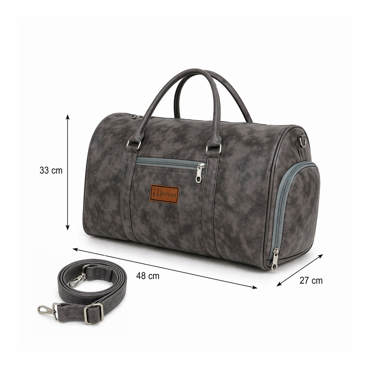 Jeevan Premium Faux Leather Duffle Bag with Shoes Pocket (Grey)