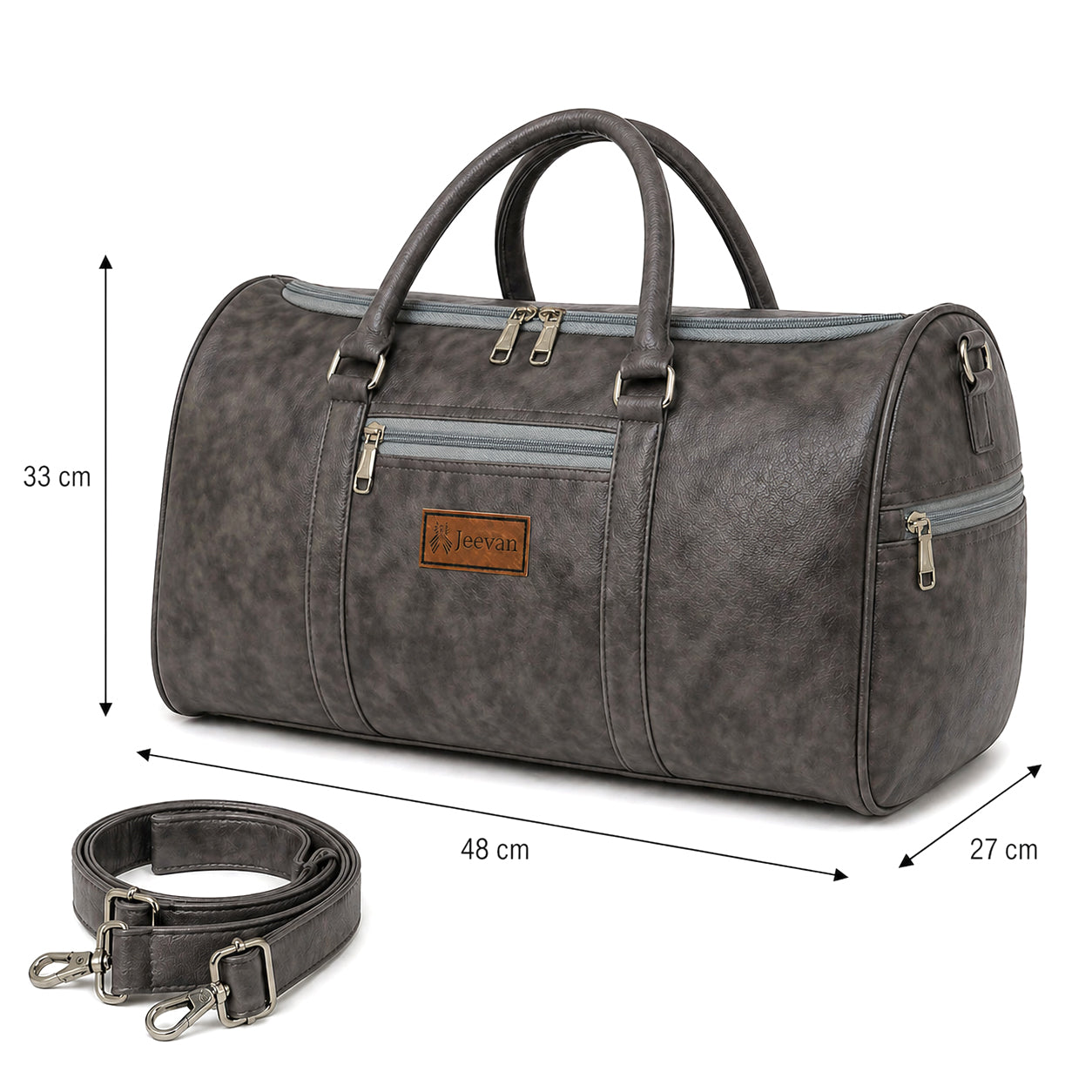 Jeevan Faux Leather Duffle Bag (Grey)