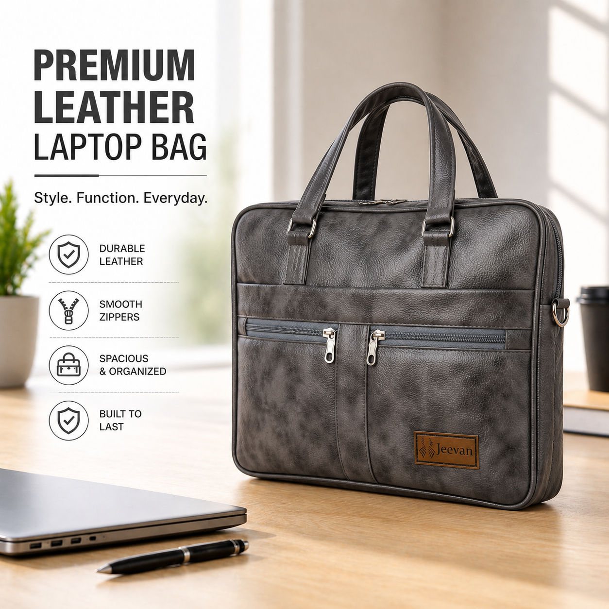Jeevan Executive Faux Leather File Laptop Bag (Grey)