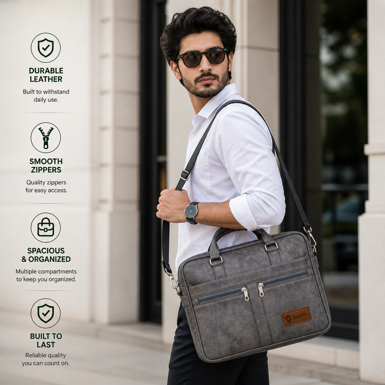Jeevan Executive Faux Leather File Laptop Bag (Grey)