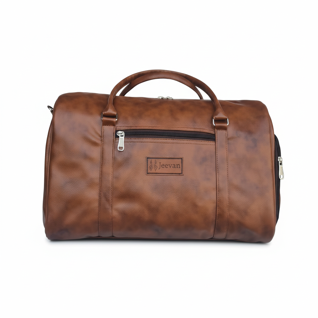 Jeevan Premium Faux Leather Duffle Bag (Camel Brown)