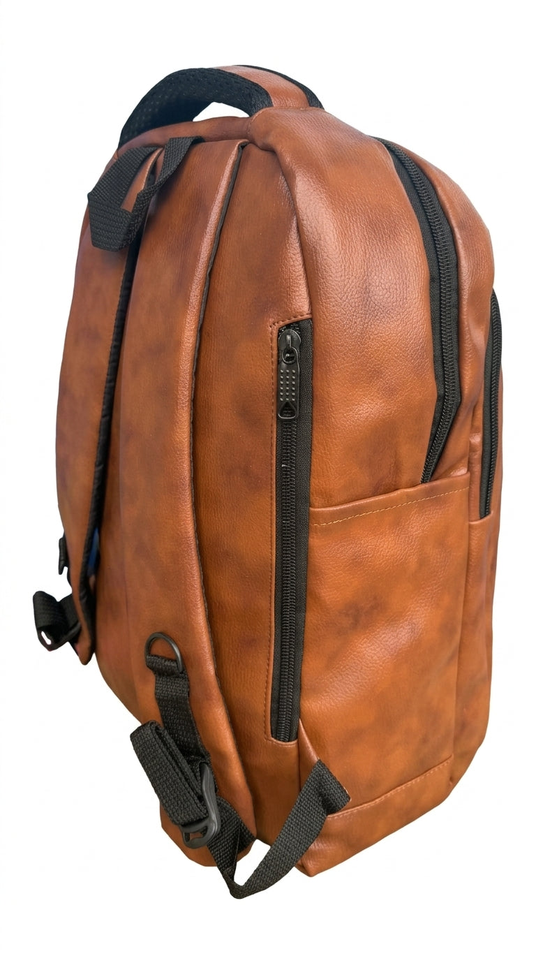 Jeevan Premium Faux Leather Backpack (Camel Brown)