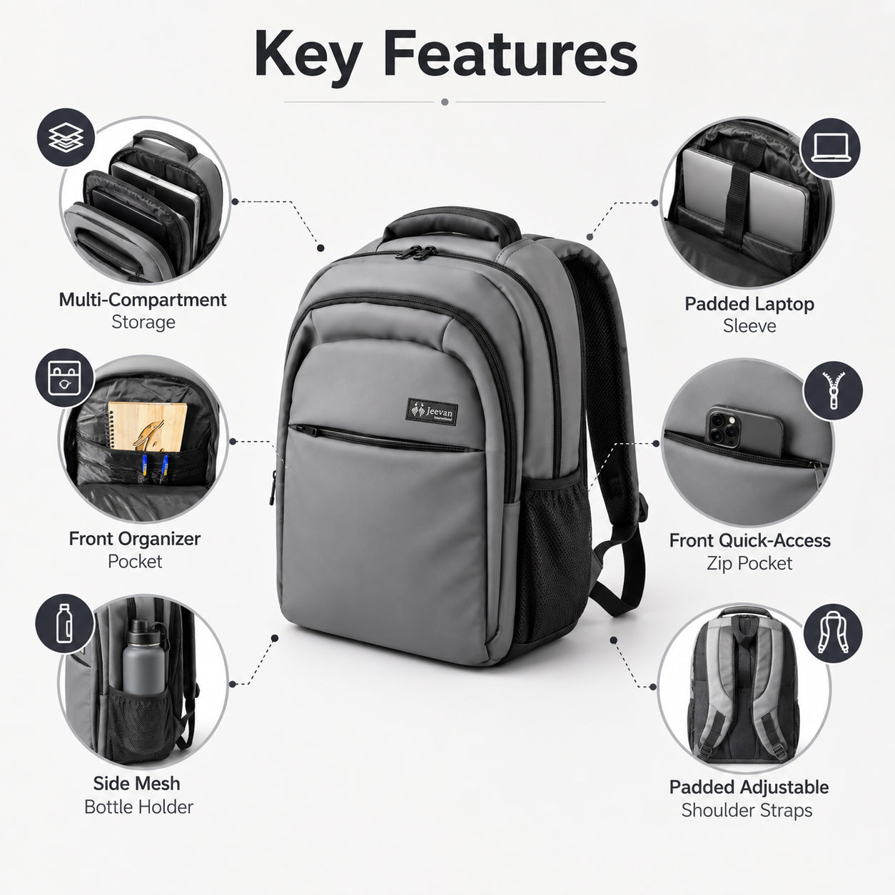 Urban Pro Multi-Compartment Laptop Backpack Grey – 19 Inch