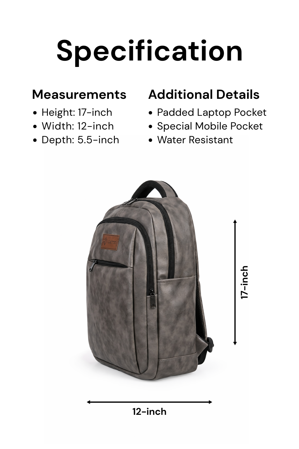 Jeevan Premium Faux Leather Backpack (Grey)