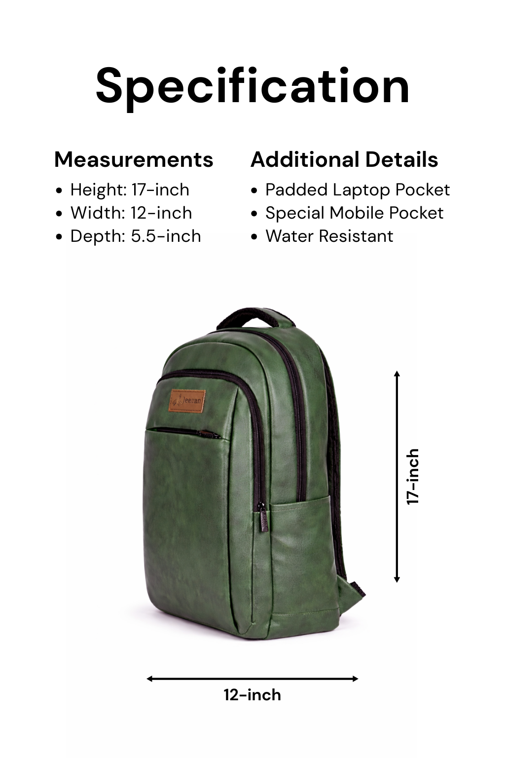 Jeevan Premium Faux Leather Backpack (Green)