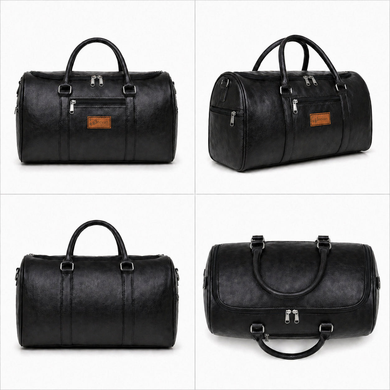 Jeevan Faux Leather Duffle Bag (Black)