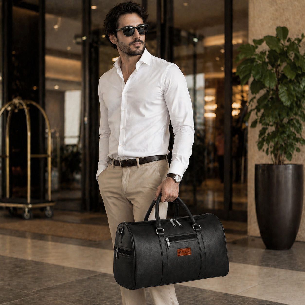 Jeevan Faux Leather Duffle Bag (Black)