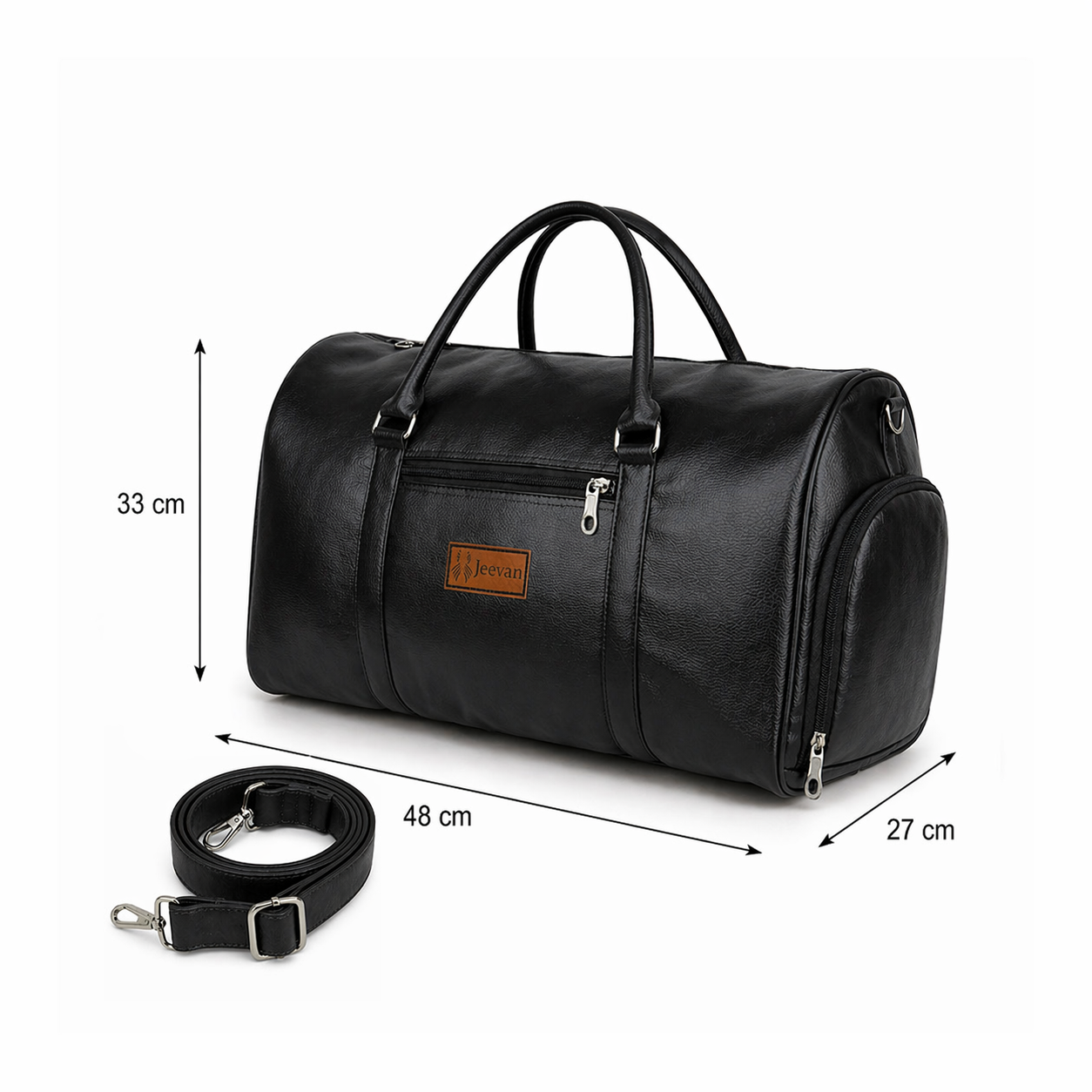 Jeevan Premium Faux Leather Duffle Bag with Shoes Pocket (Black)
