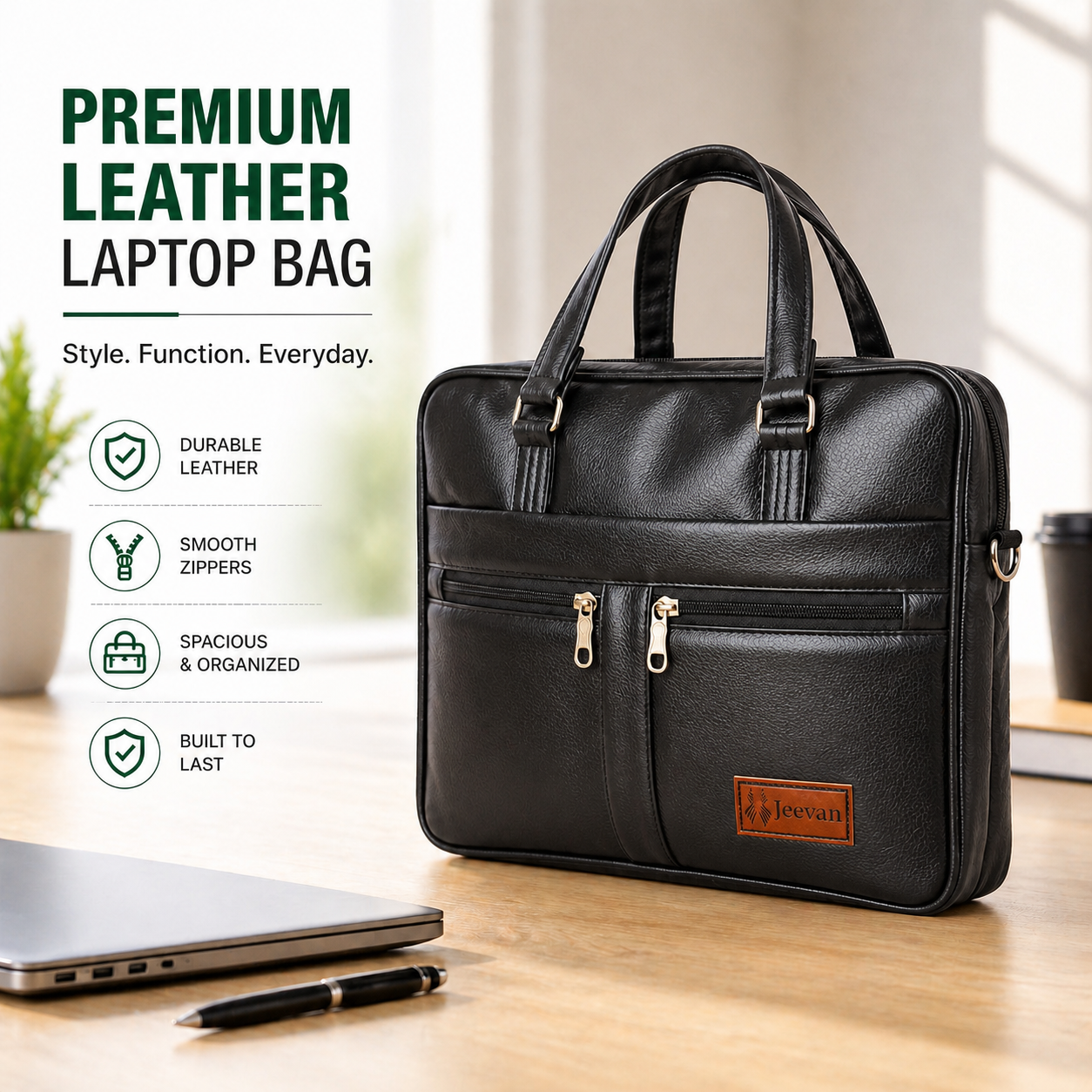 Jeevan Executive Faux Leather File Laptop Bag (Black)