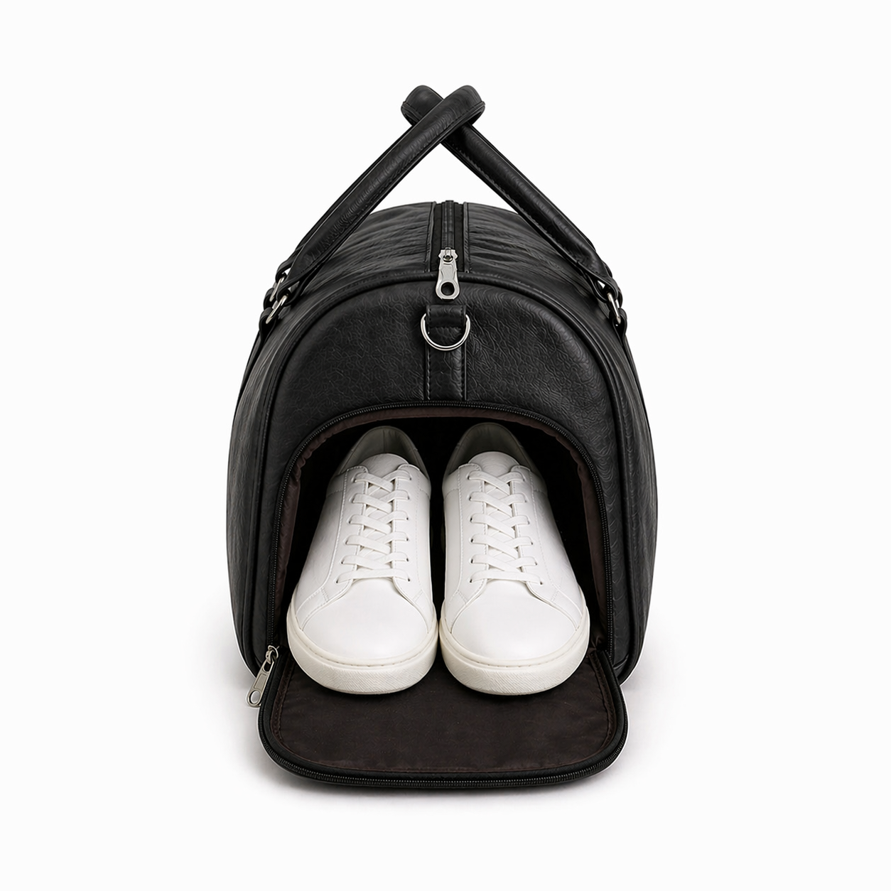 Jeevan Premium Faux Leather Duffle Bag with Shoes Pocket (Black)