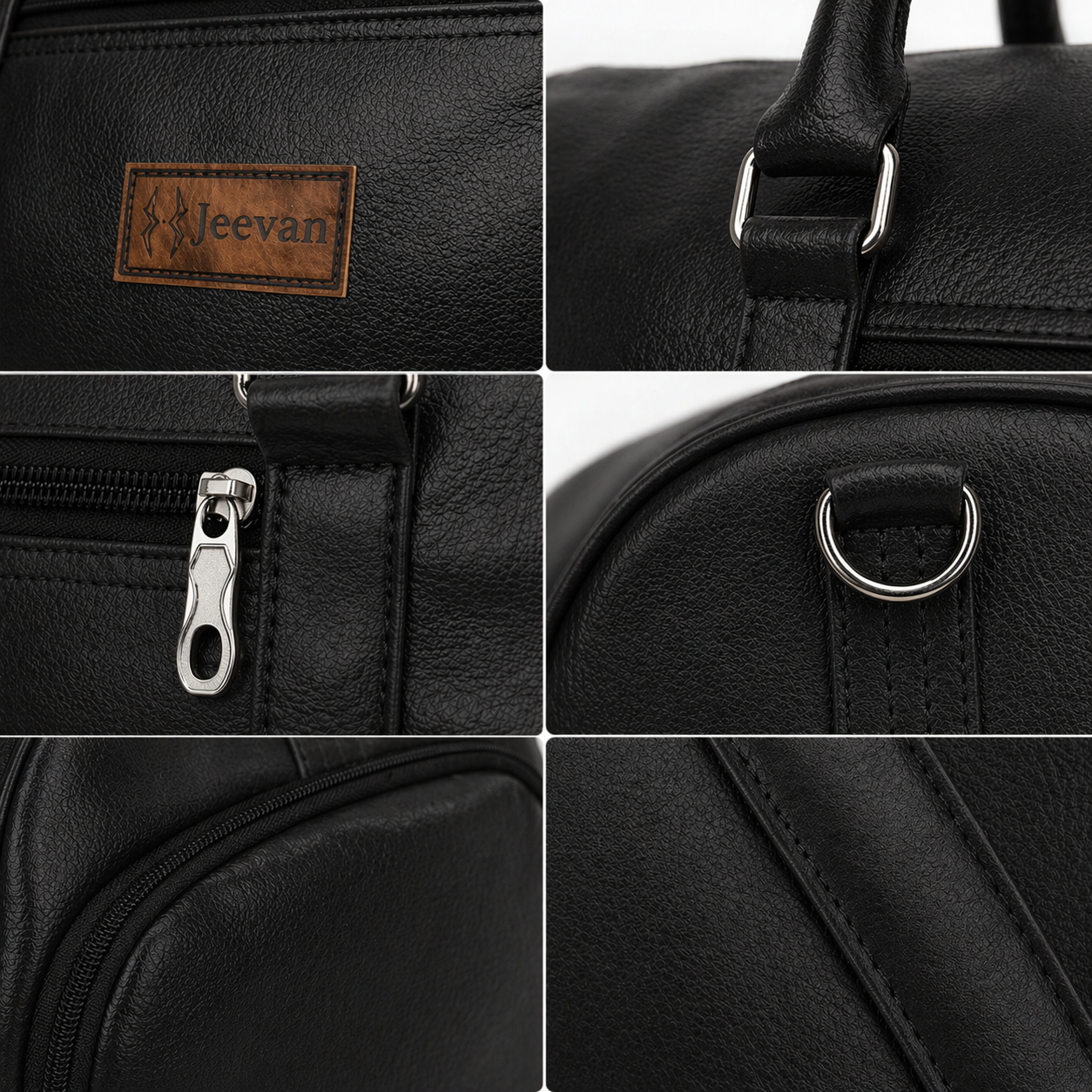 Jeevan Premium Faux Leather Duffle Bag with Shoes Pocket (Black)