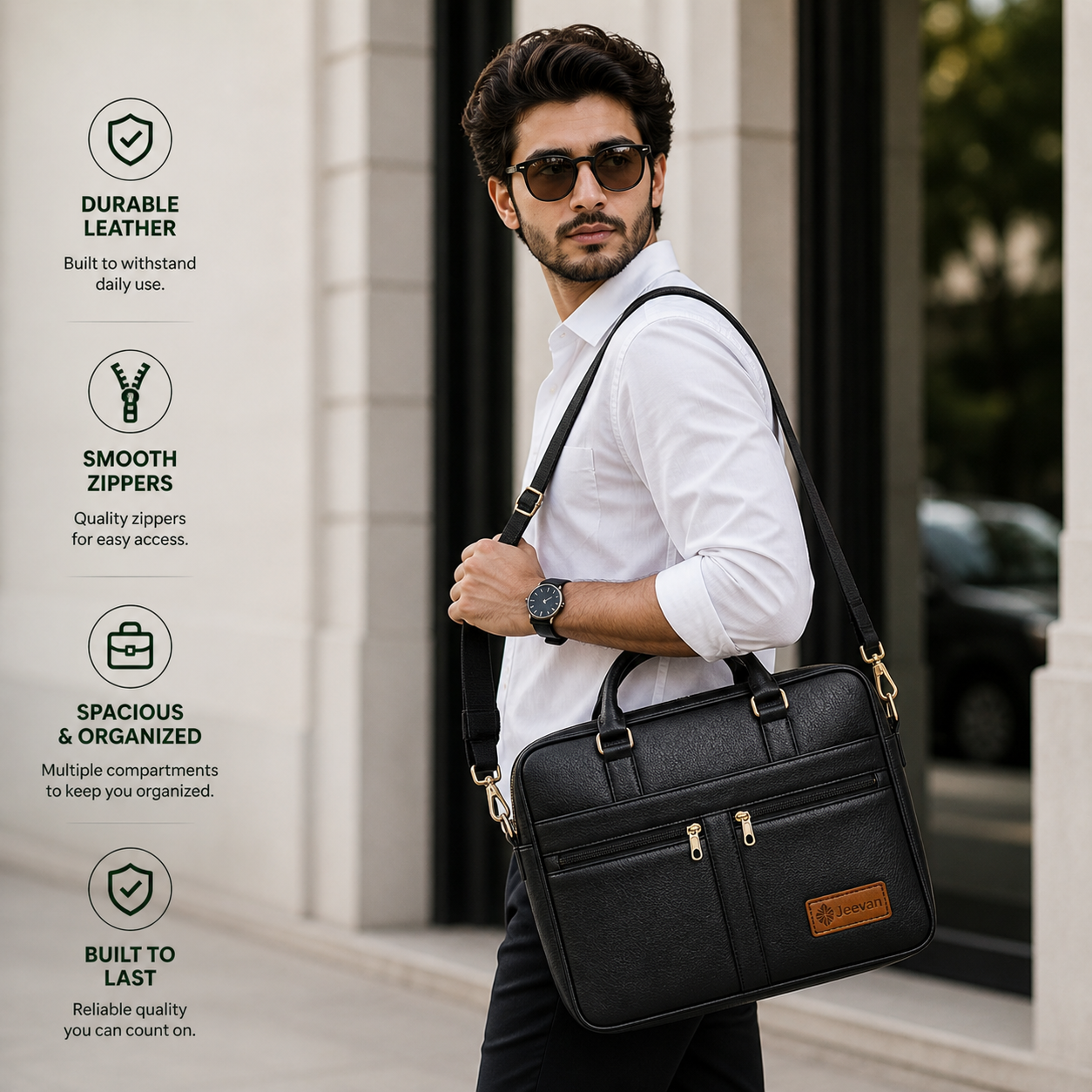 Jeevan Executive Faux Leather File Laptop Bag (Black)