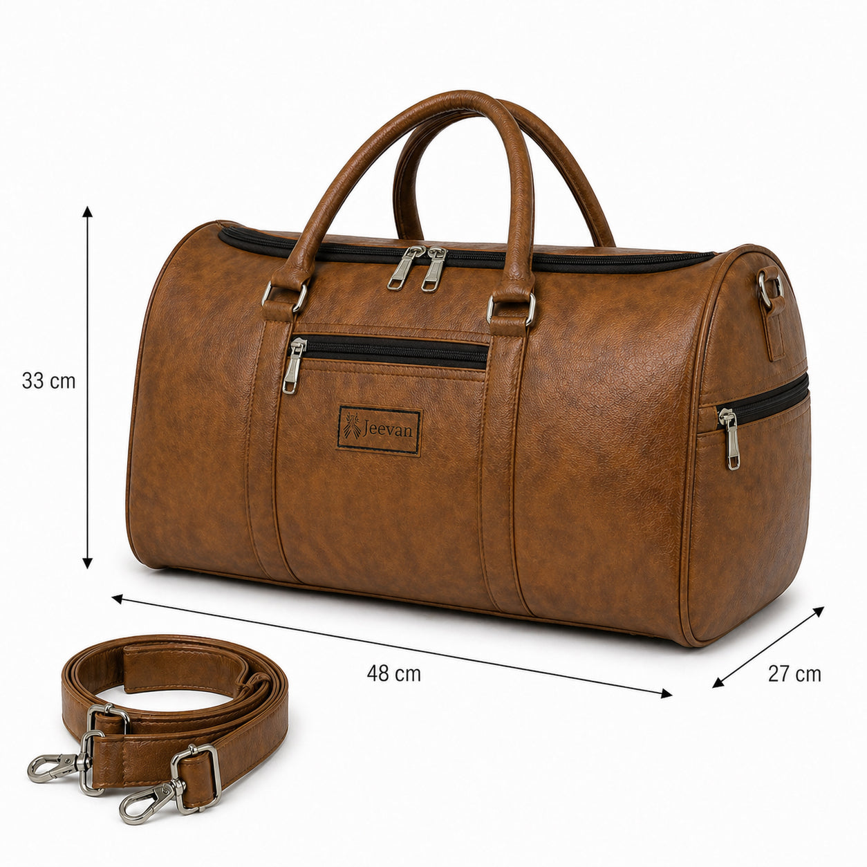 Jeevan Faux Leather Duffle Bag  (Camel Brown)