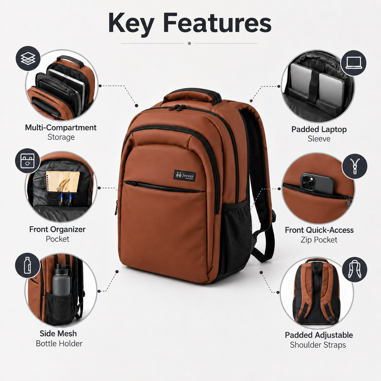 Urban Pro Multi-Compartment Laptop Backpack Brown – 19 Inch