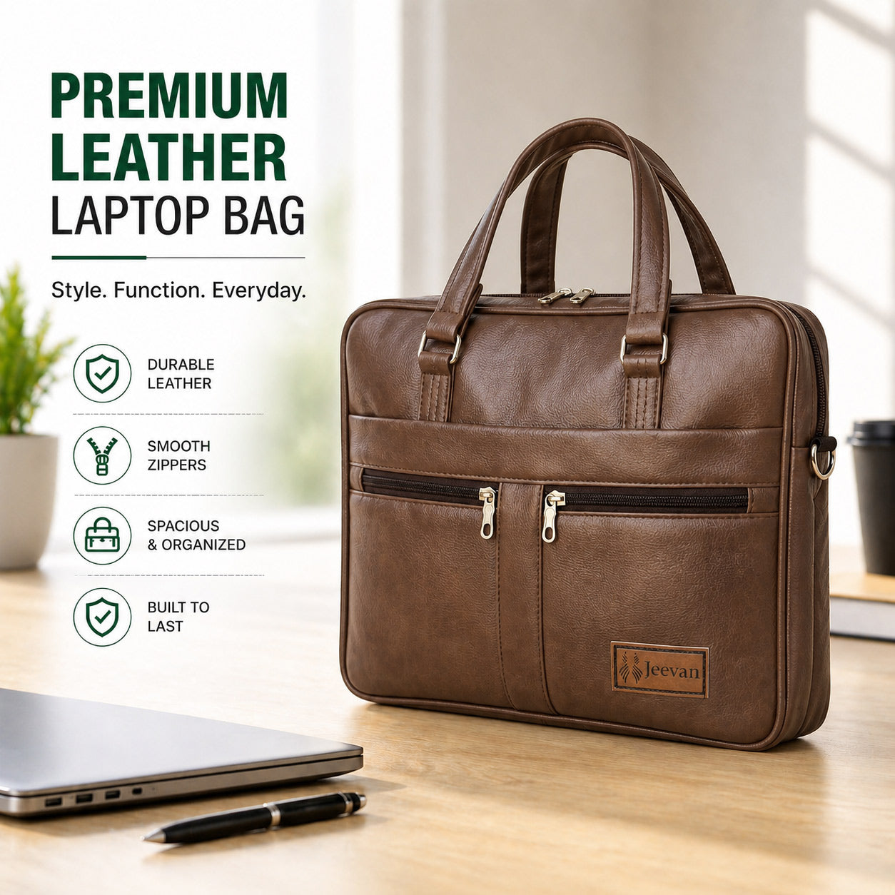 Jeevan Executive Faux Leather File Laptop Bag (Chocolate Brown)