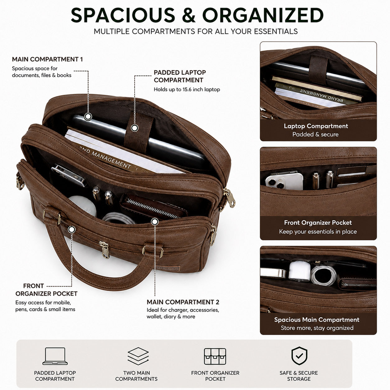 Jeevan Executive Faux Leather File Laptop Bag (Chocolate Brown)