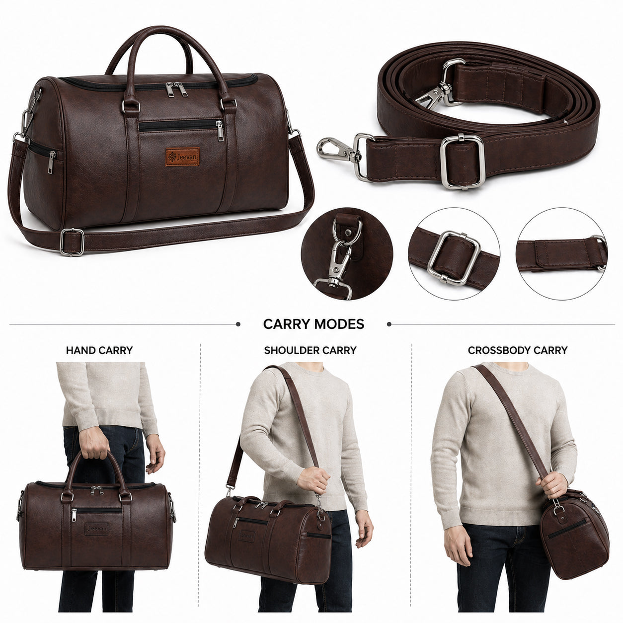 Jeevan Faux Leather Duffle Bag (Chocolate Brown)