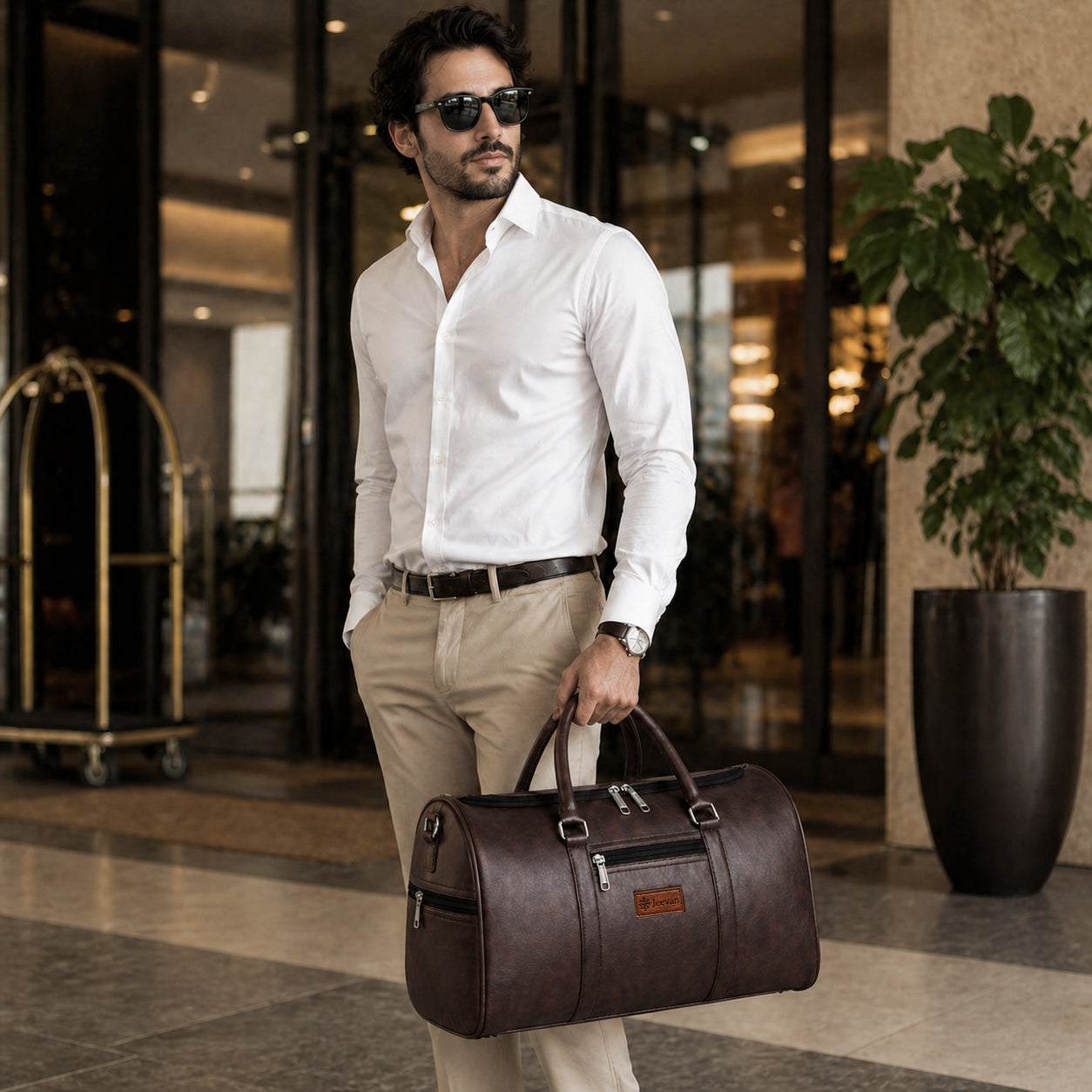 Jeevan Faux Leather Duffle Bag (Chocolate Brown)