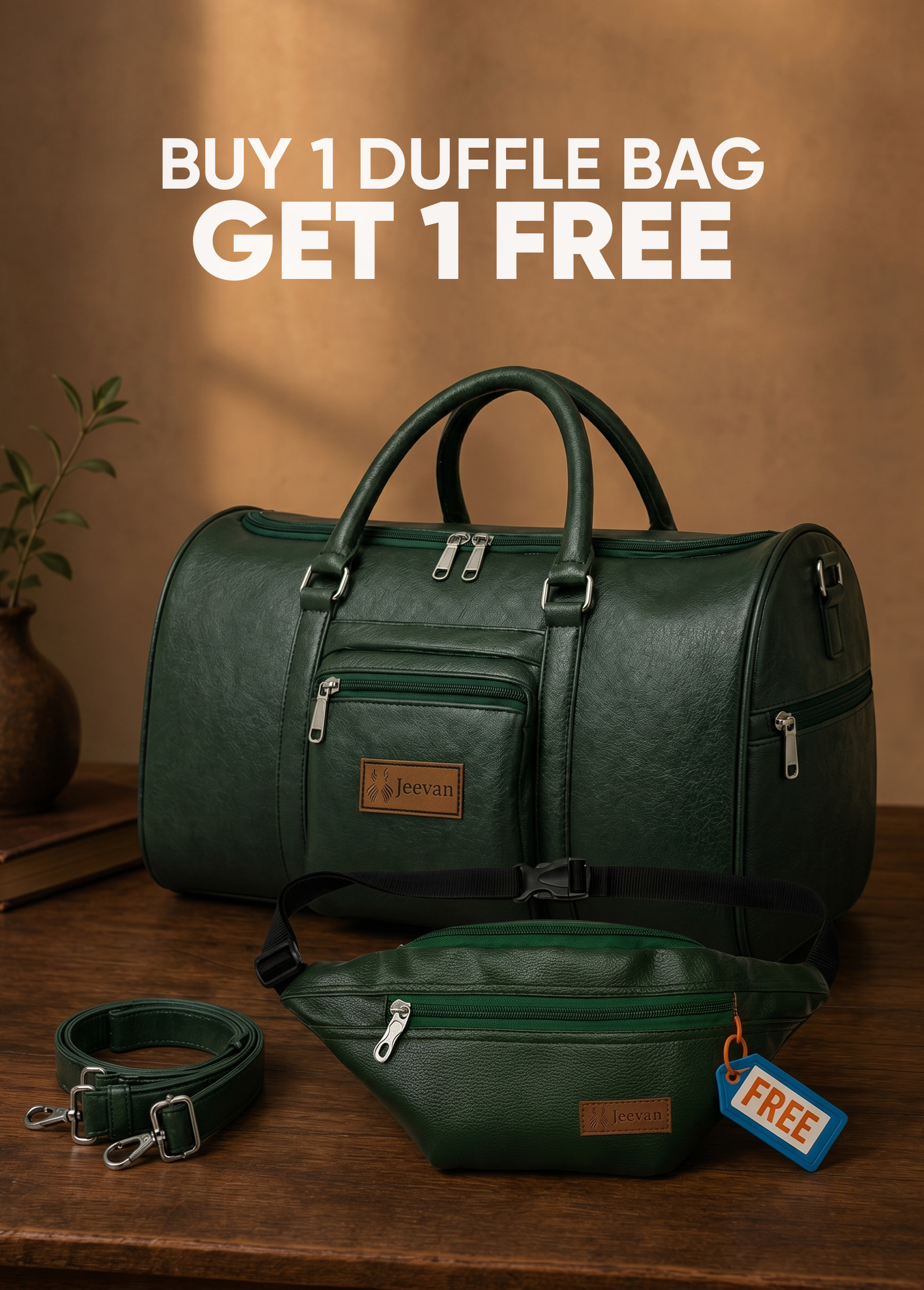 Jeevan Faux Leather Duffle Bag (Green)