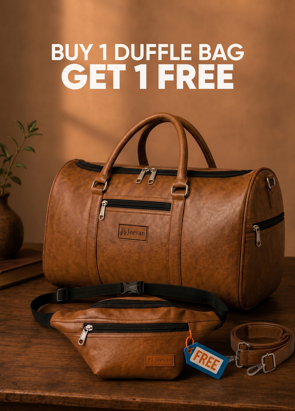 Jeevan Faux Leather Duffle Bag  (Camel Brown)