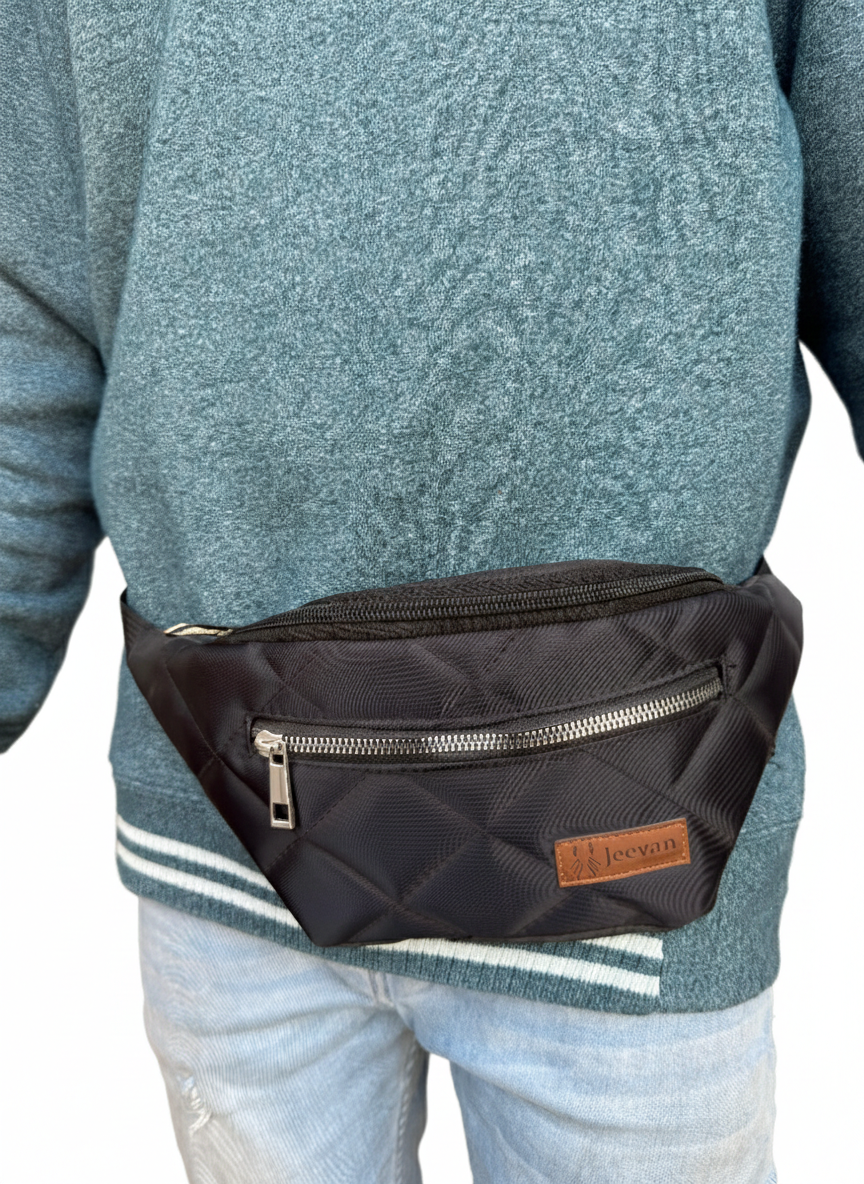 Jeevan Essential Diamond Cut Fanny Bag - Your Weekend Travel   (Black)