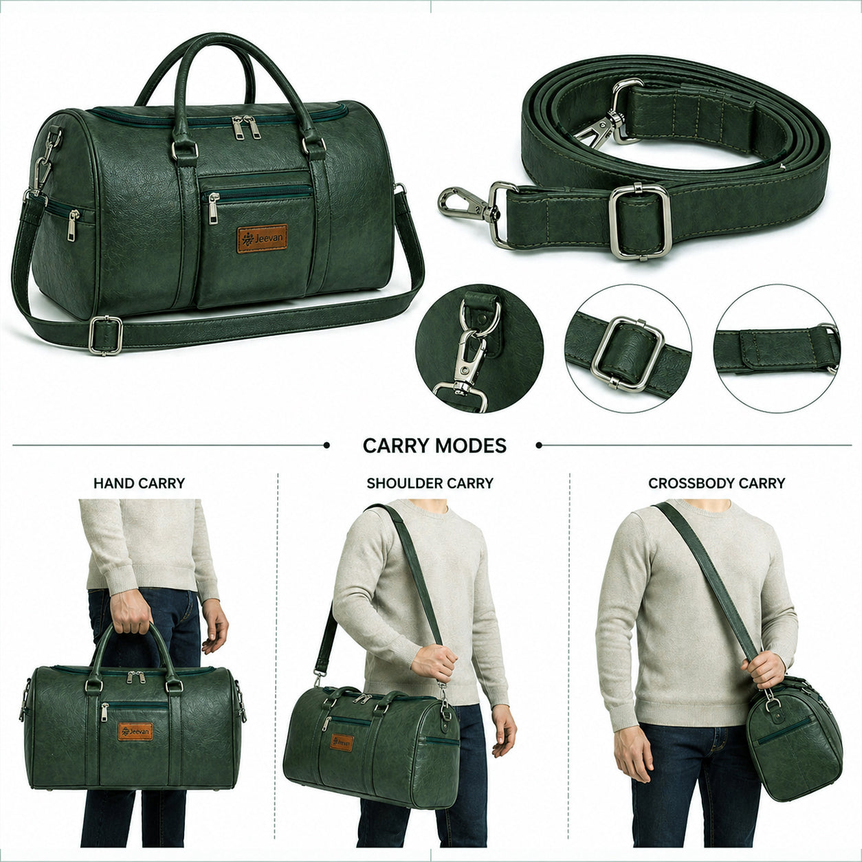 Jeevan Faux Leather Duffle Bag (Green)