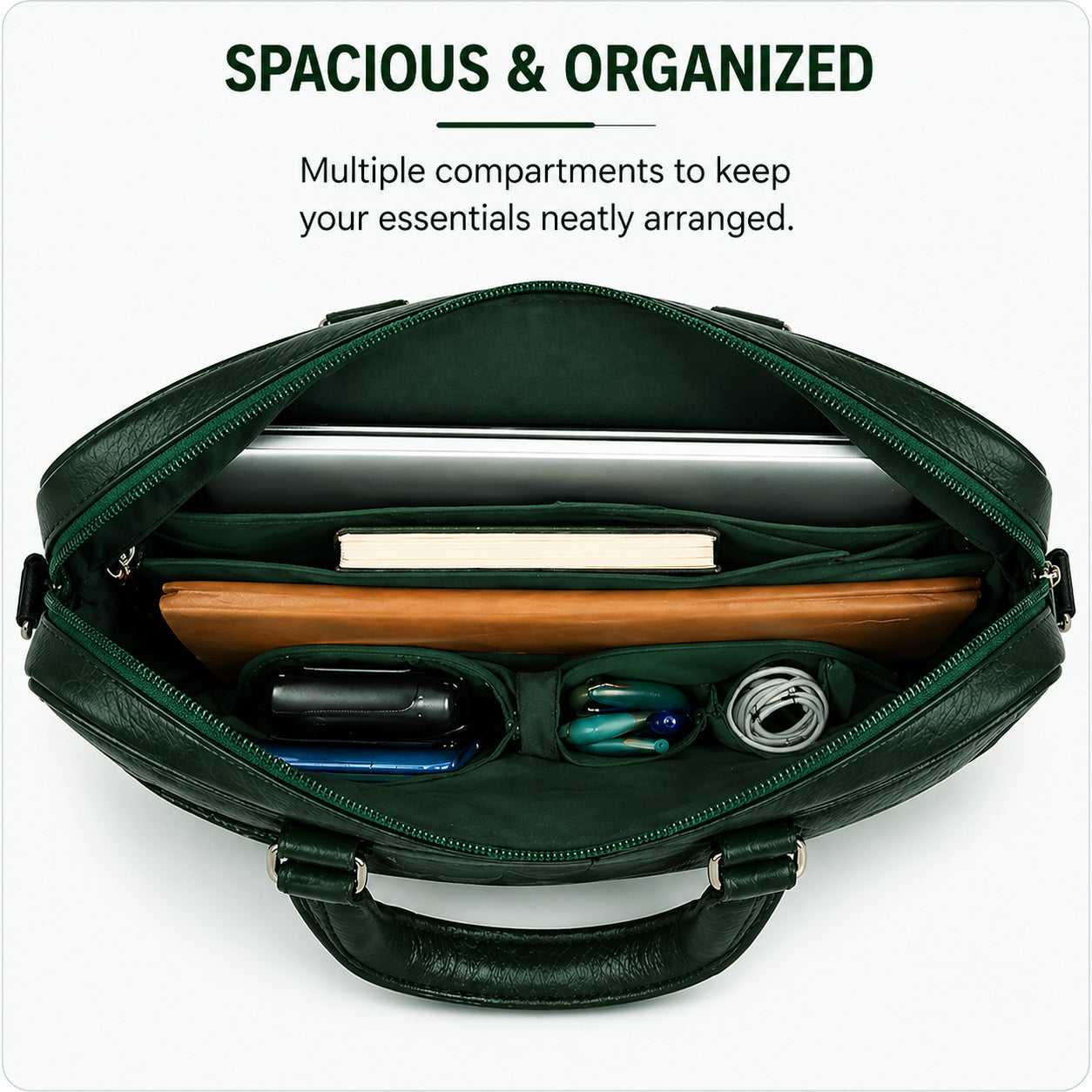 Jeevan Executive Faux Leather File Laptop Bag (Green)
