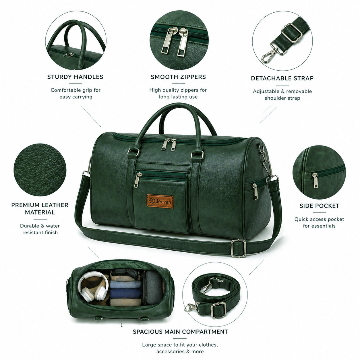 Jeevan Faux Leather Duffle Bag (Green)