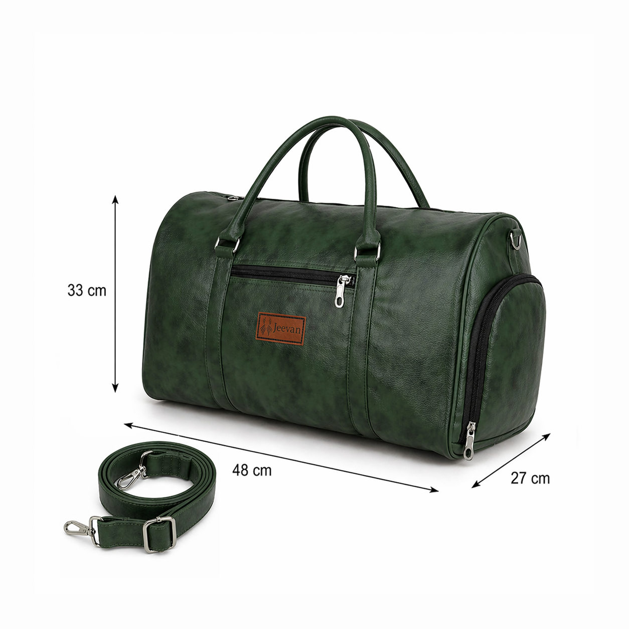 Jeevan Premium Faux Leather Duffle Bag with Shoes Pocket (Green)