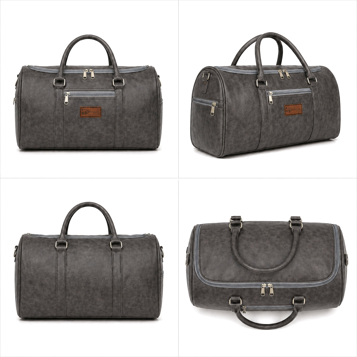 Jeevan Faux Leather Duffle Bag (Grey)