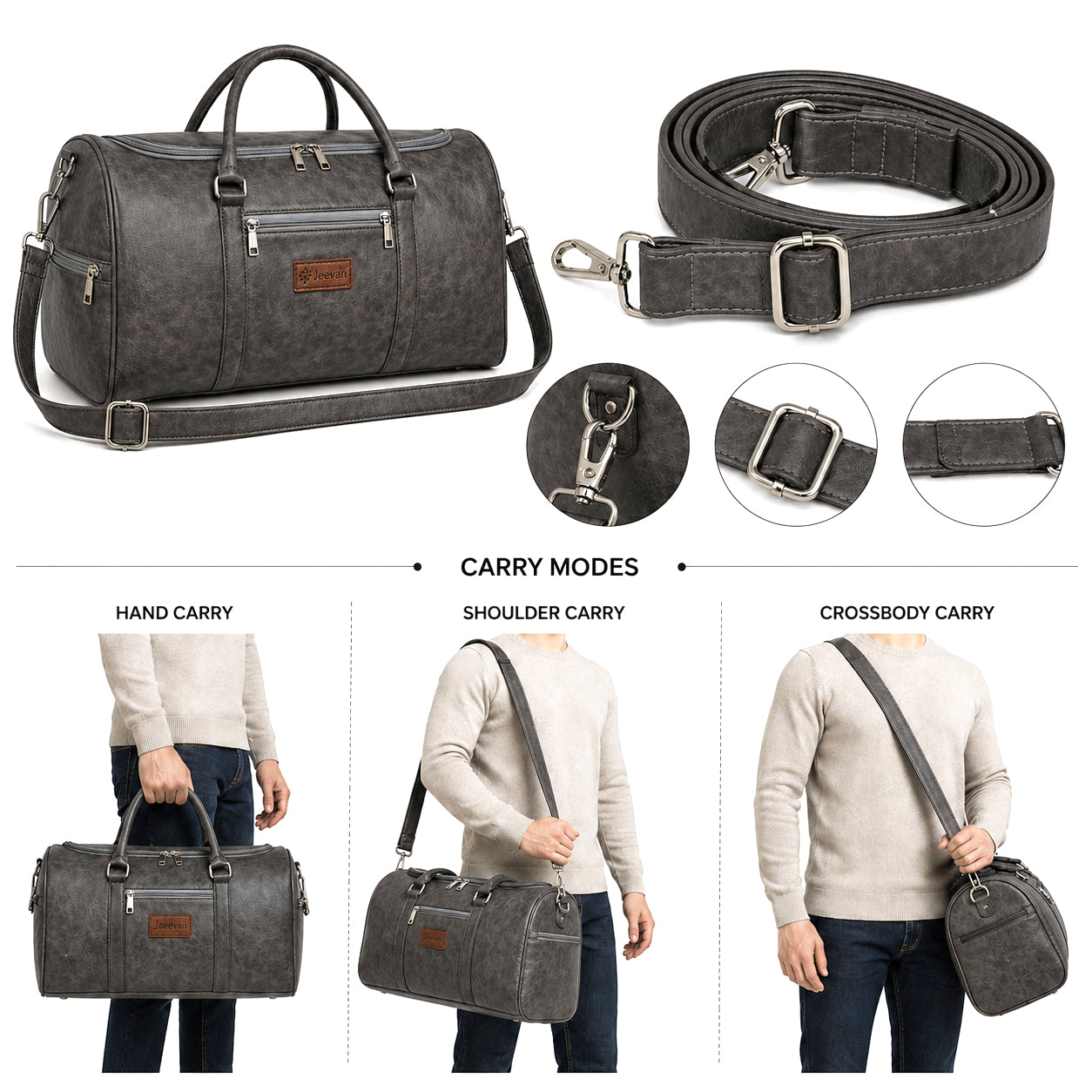 Jeevan Faux Leather Duffle Bag (Grey)