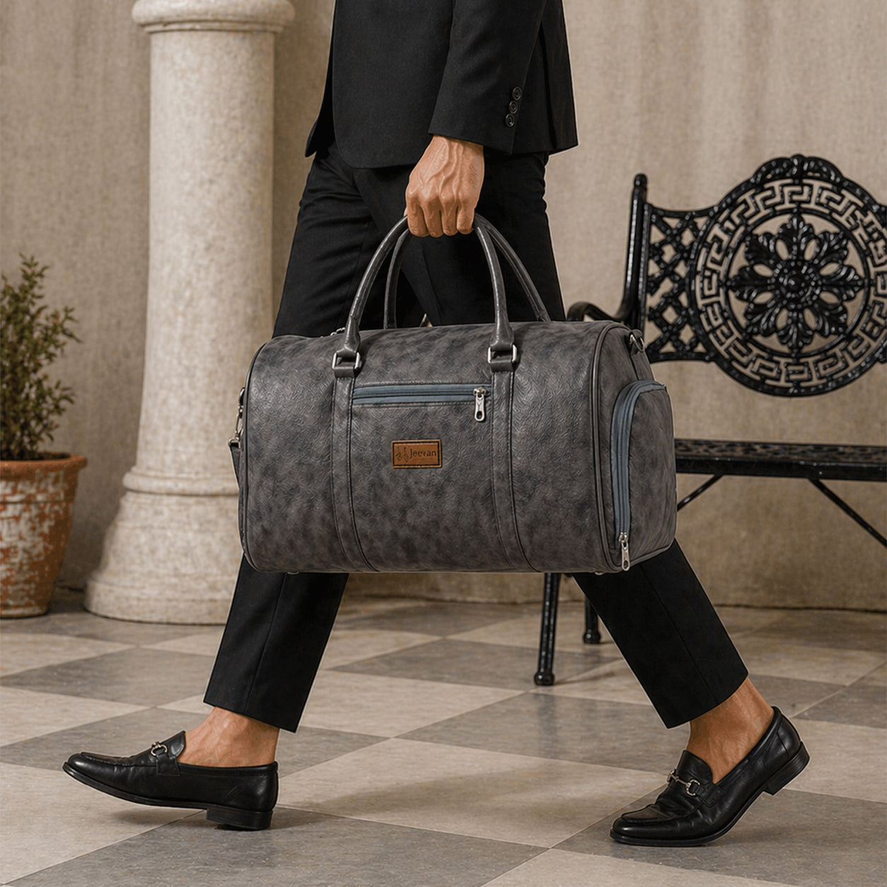 Jeevan Premium Faux Leather Duffle Bag with Shoes Pocket (Grey)