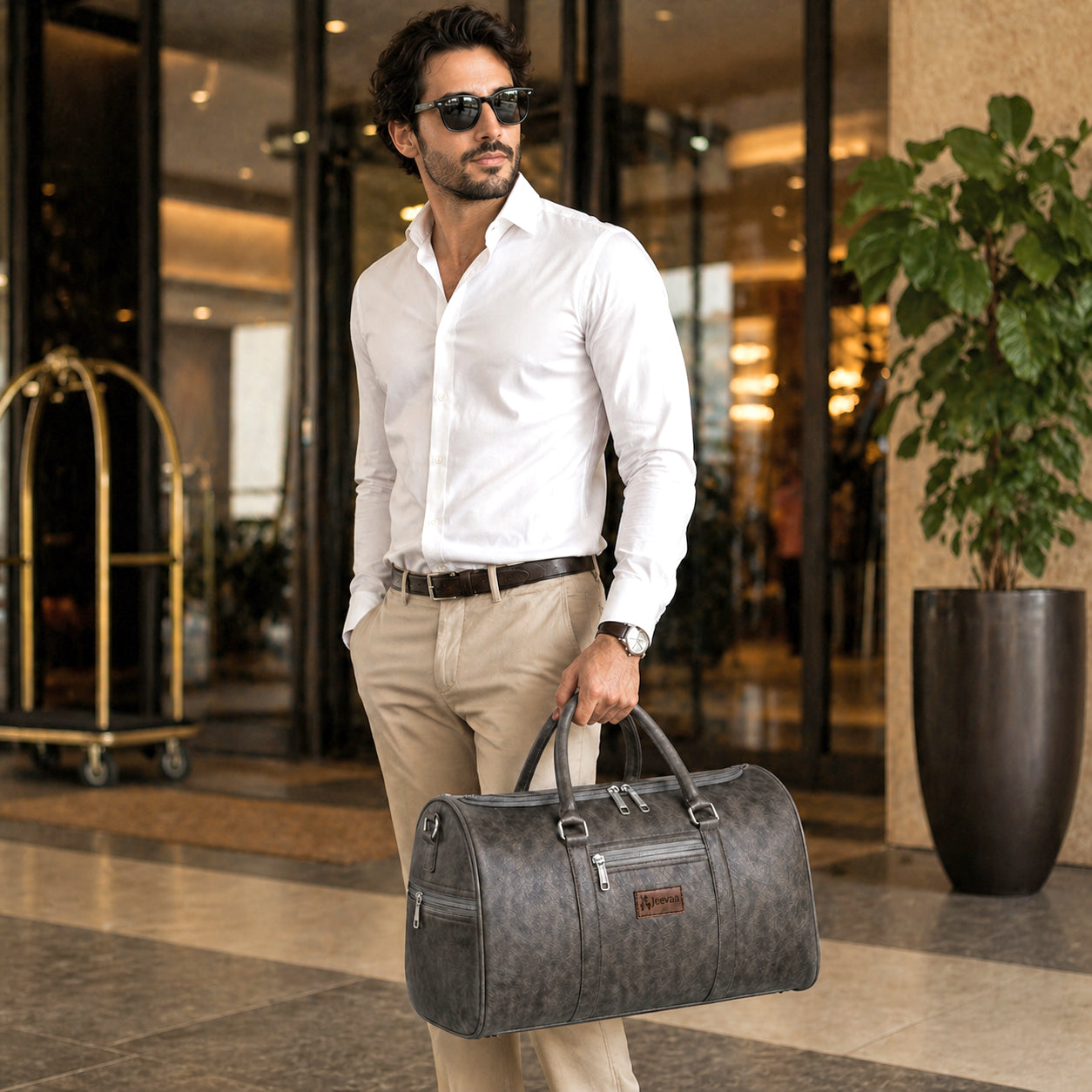 Jeevan Faux Leather Duffle Bag (Grey)