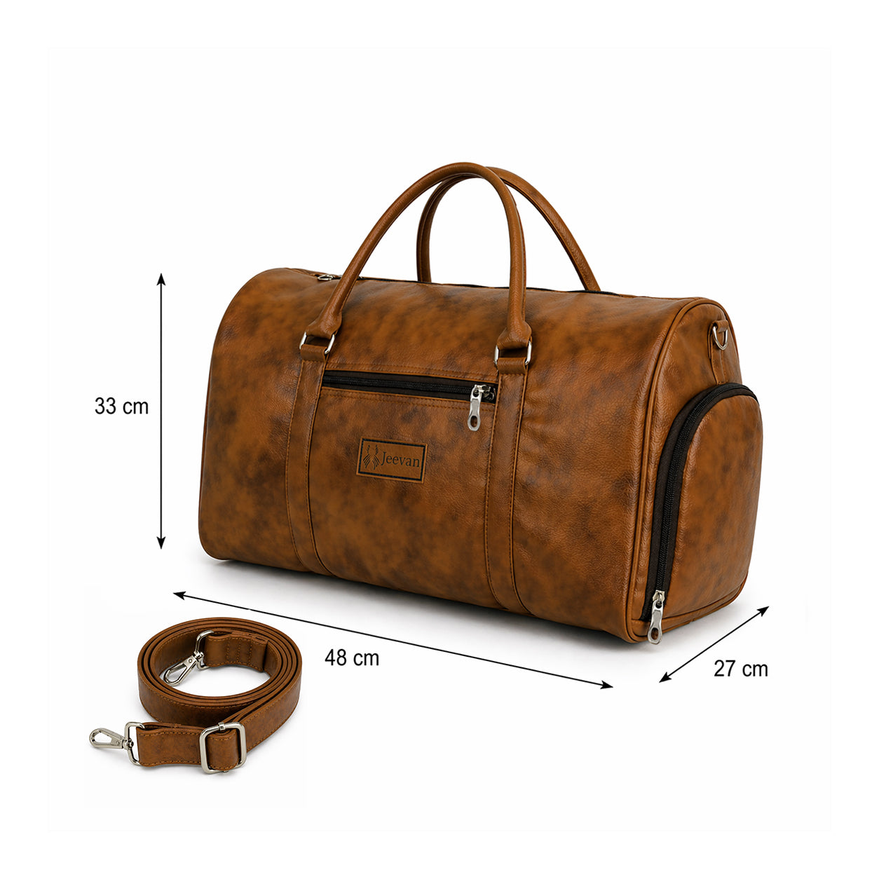 Jeevan Premium Faux Leather Duffle Bag with Shoes Pocket (Camel Brown)