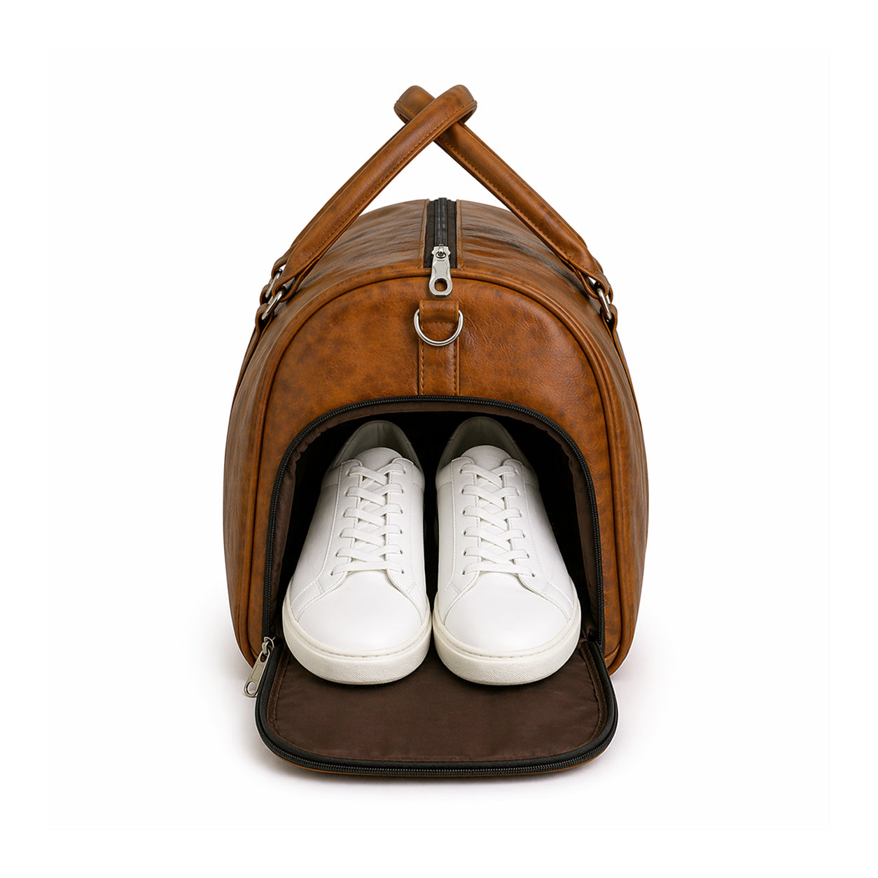Jeevan Premium Faux Leather Duffle Bag with Shoes Pocket (Camel Brown)